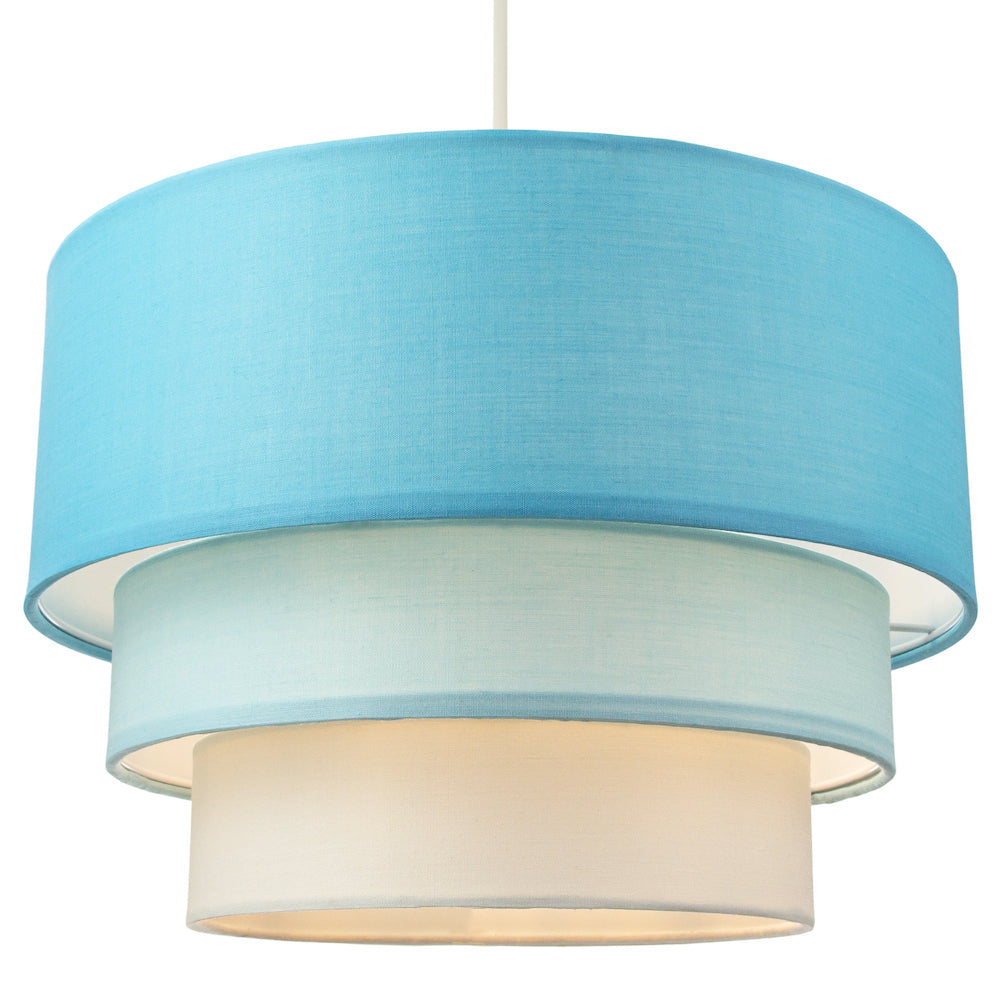 Contemporary Round Triple Tier Teal/Blue Cotton Fabric Pendant Light Shade Image 4