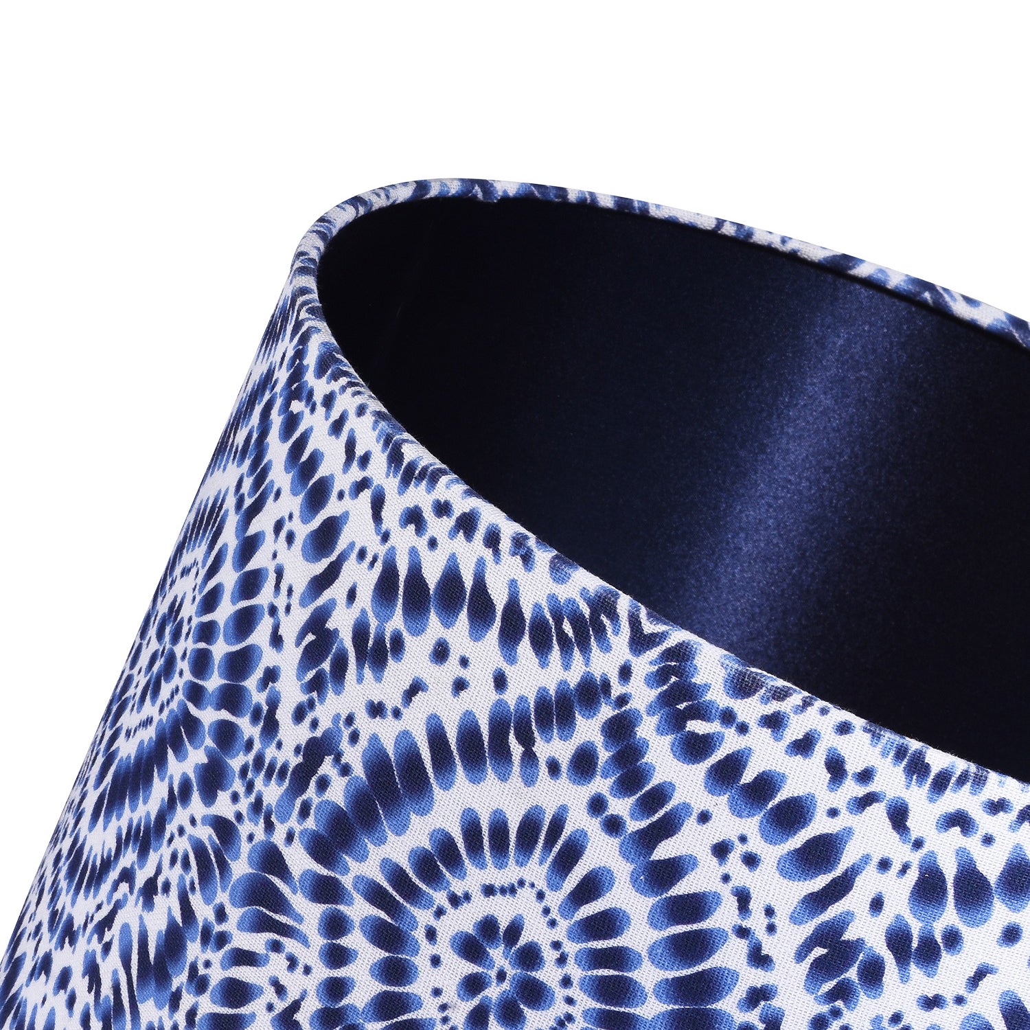 Modern Kaleidoscope Design Drum Lamp Shade in White and Midnight Blue Linen Image 5