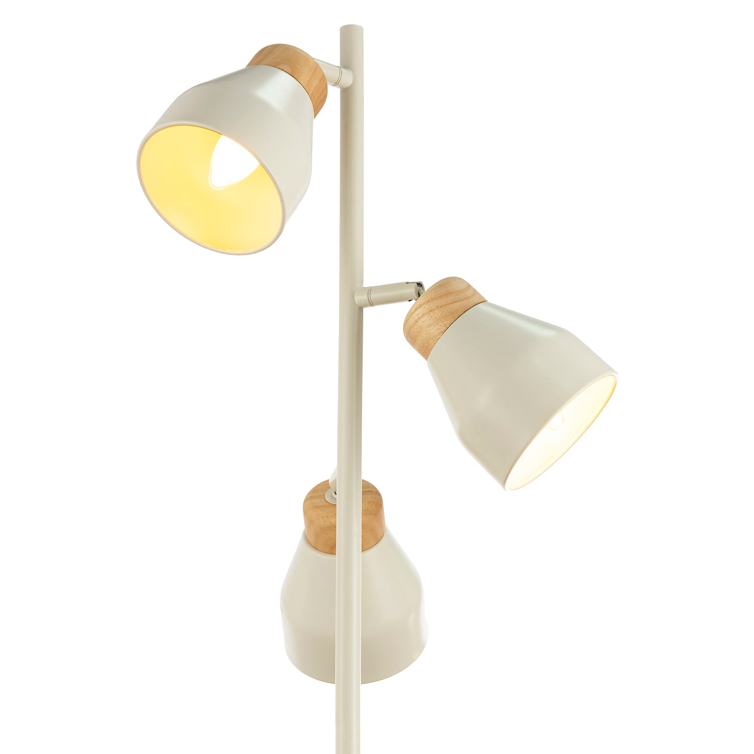 Muted Dove Grey Scandinavian Triple Spot Floor Lamp with Wooden Trim Image 3