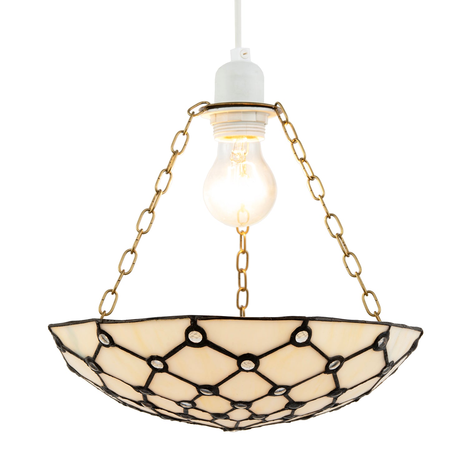 White Toned and Clear Beaded Tiffany Glass Easy Fit Bowl Pendant Shade Image 2