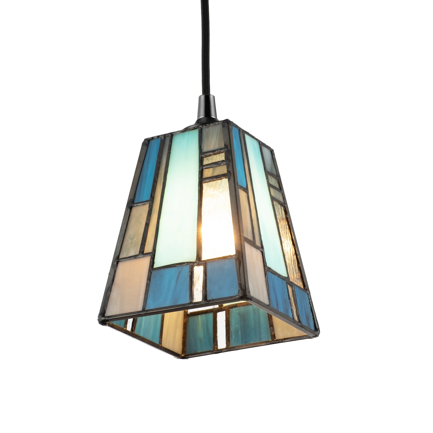 Art Deco Tiffany Stained Glass Pendant Lamp Shade with Pale and Navy Blue Panels Image 2