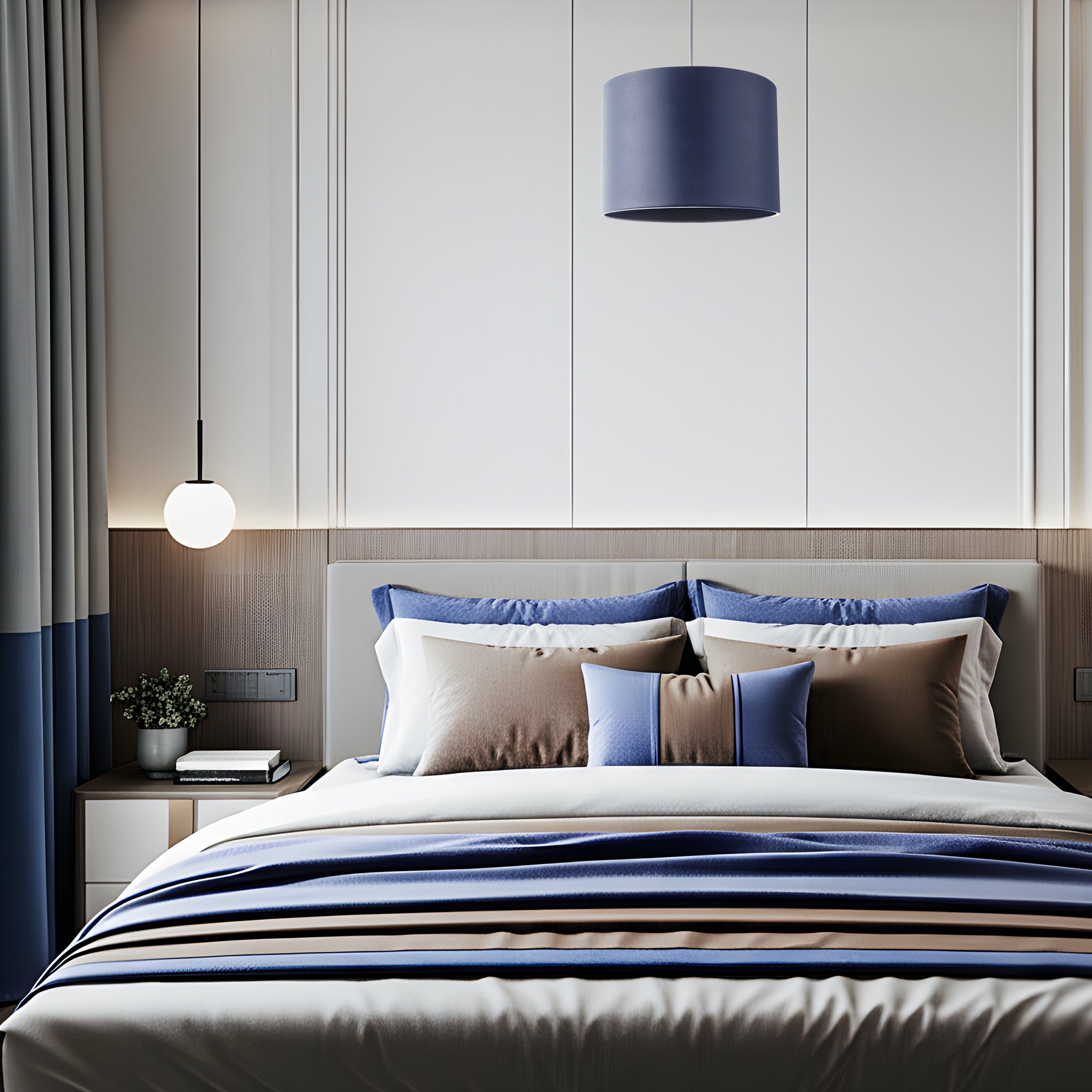 Classic Navy Blue Faux Leather Lamp Shade with Inner Cotton Lining Image 6