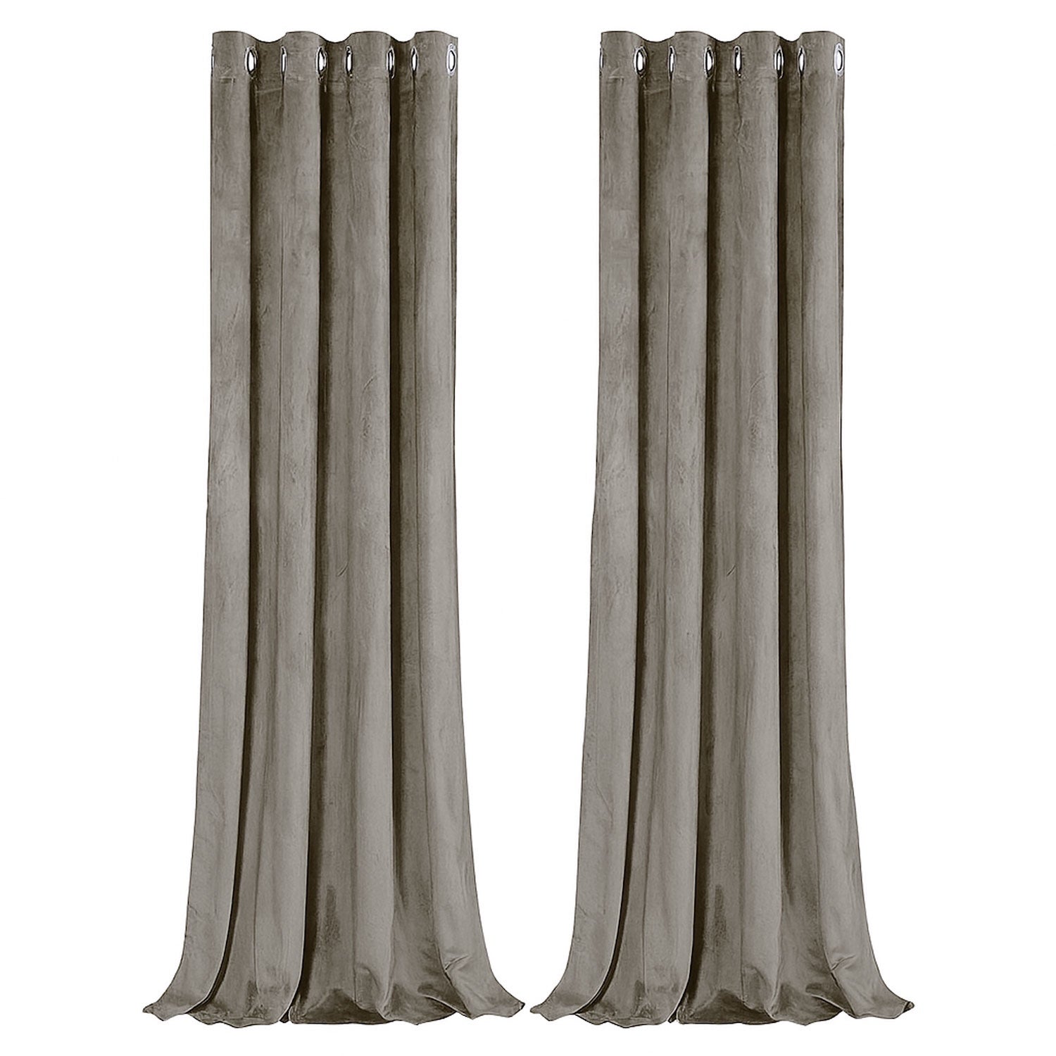 Dark Taupe Velvet Darkening Eyelet Curtains - 46x54 Inch Drop - Pair Image 1