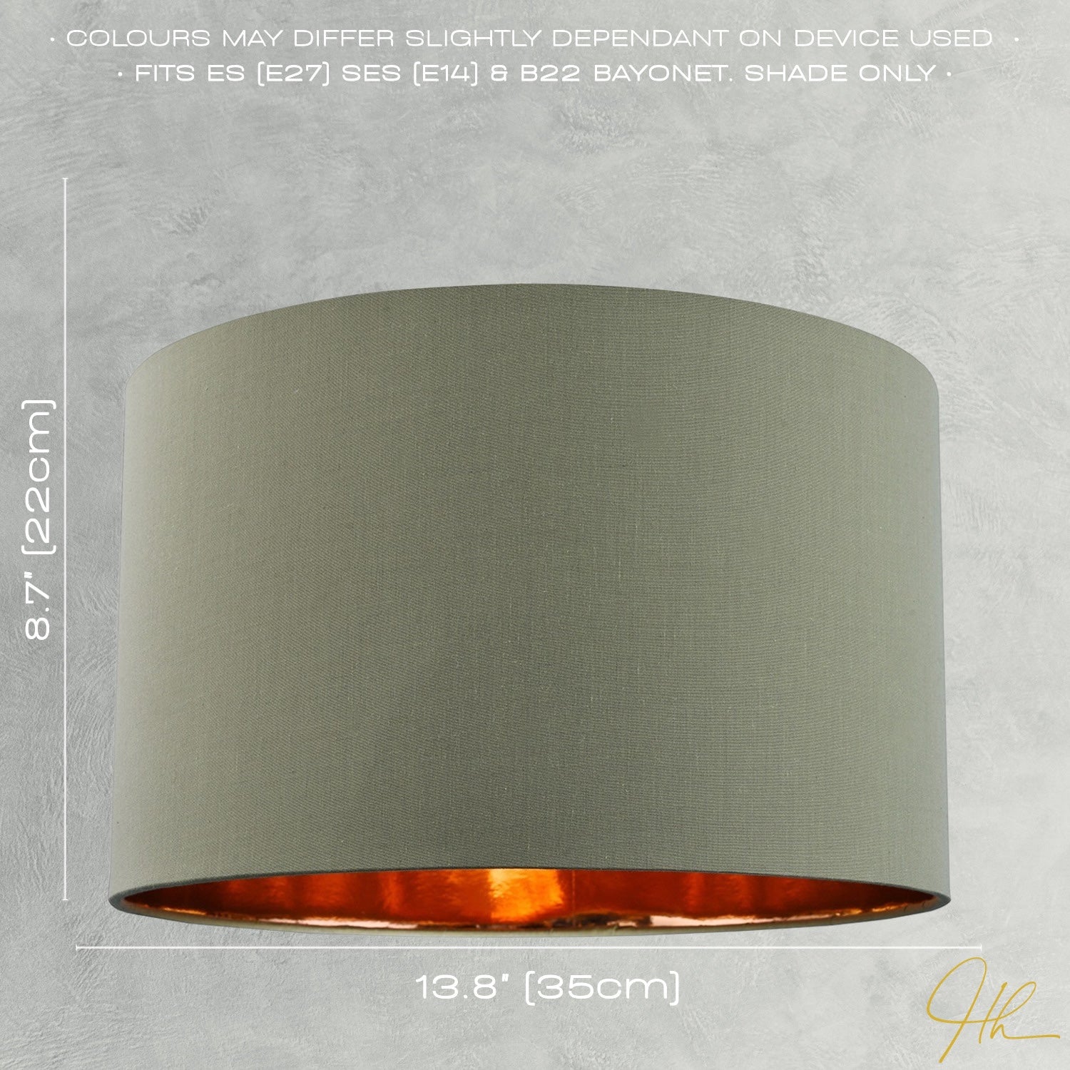Olive Green Cotton 14" Table/Pendant Lampshade with Shiny Copper Inner Image 5