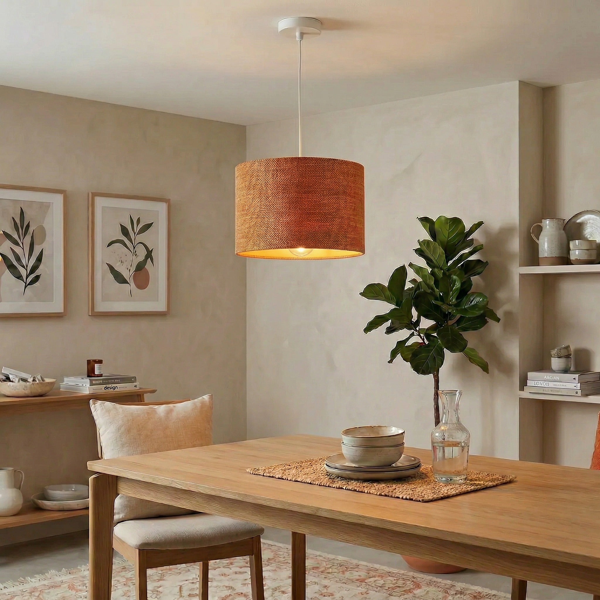 Designer Bobbled and Textured Linen Lamp Shade in Rustic Orange Image 7