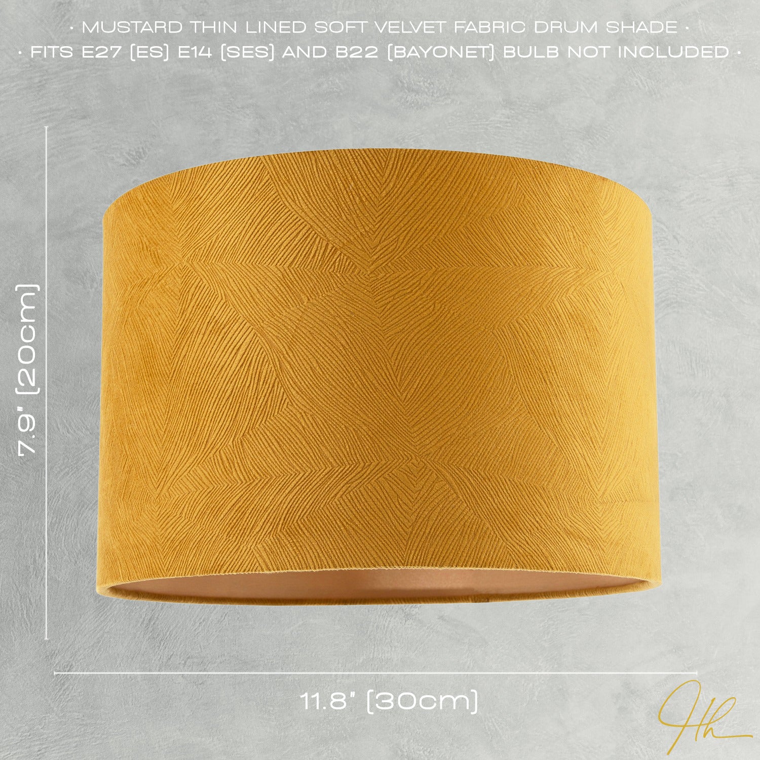 Contemporary Thin Lined Mustard Soft Velvet Fabric Round Lamp Shade Image 7