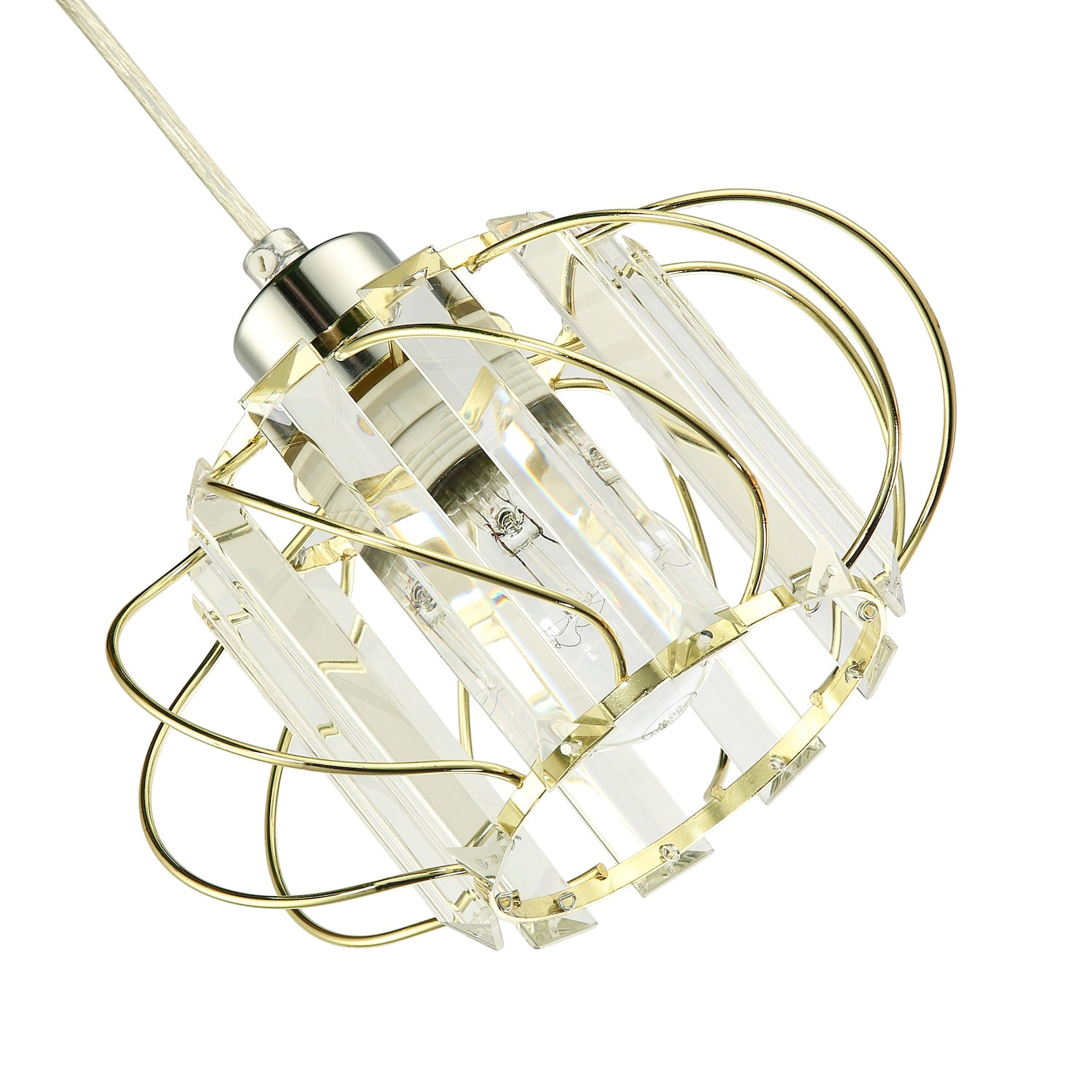 Modern Pendant Lamp Shade with Clear Acrylic Rectangular Prims and Gold Frame Image 3