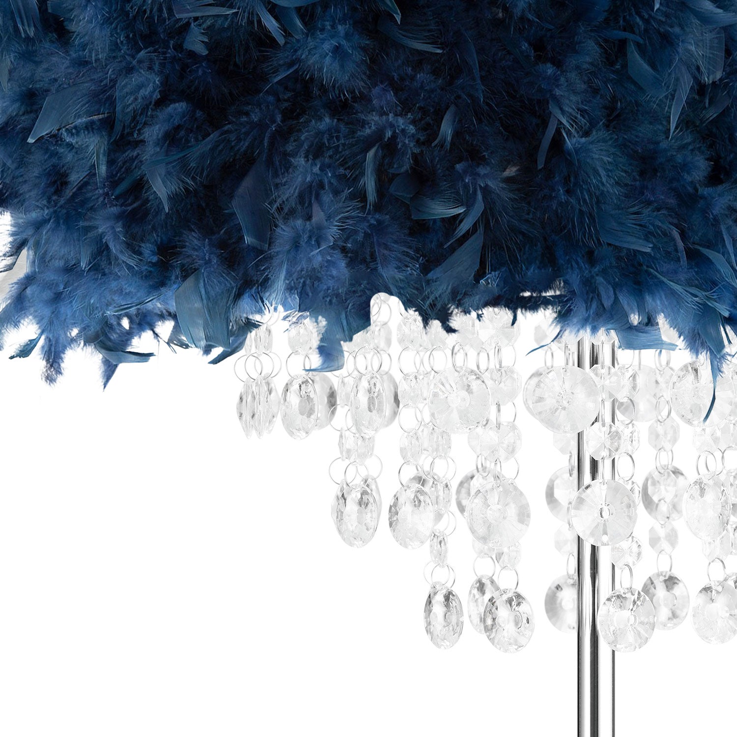 Chandelier Style Midnight Blue Feather Floor Lamp with Waterfall Drops Image 3