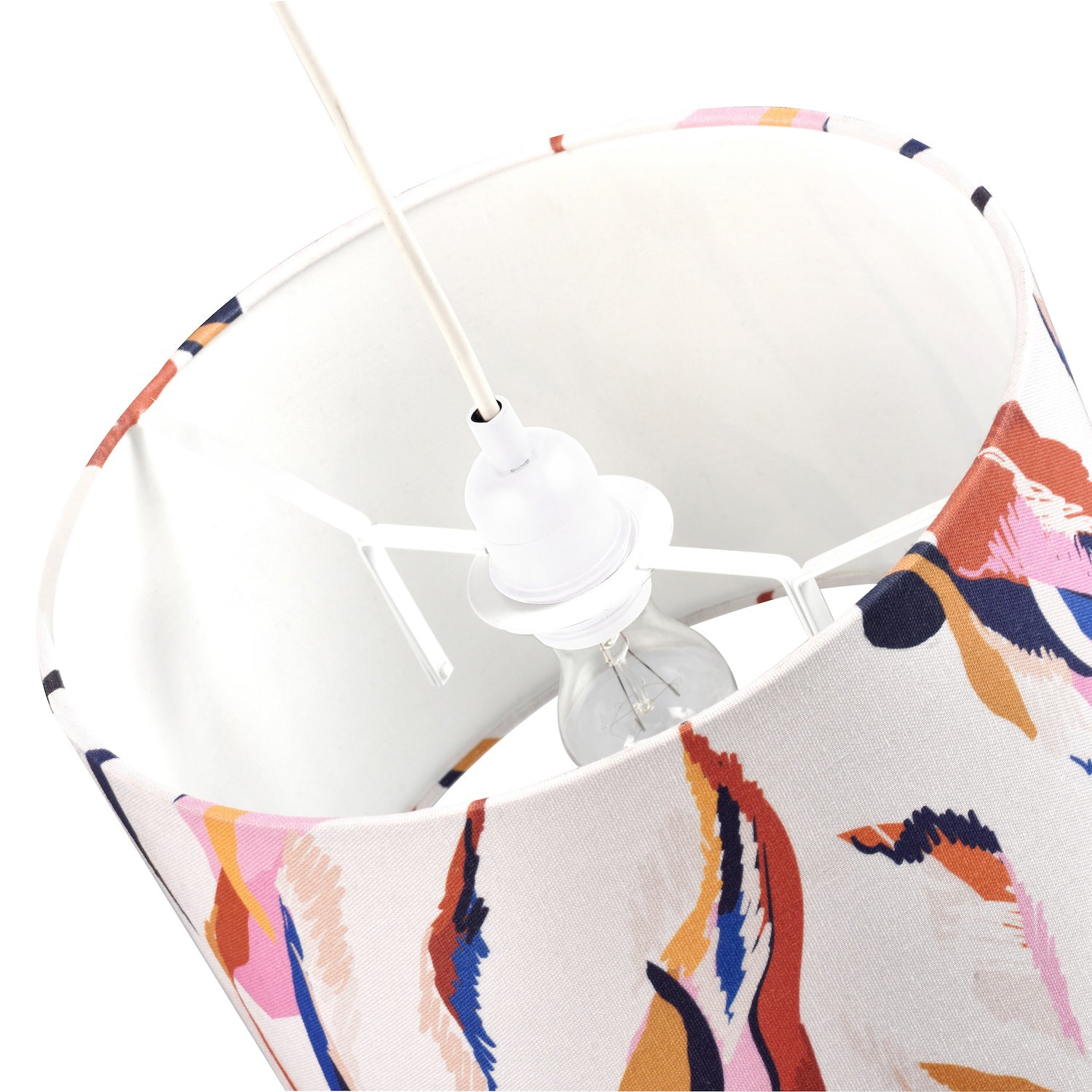 Abstract Feather Linen Fabric Drum Lamp Shade with Vivid Multi-Coloured Strokes Image 3