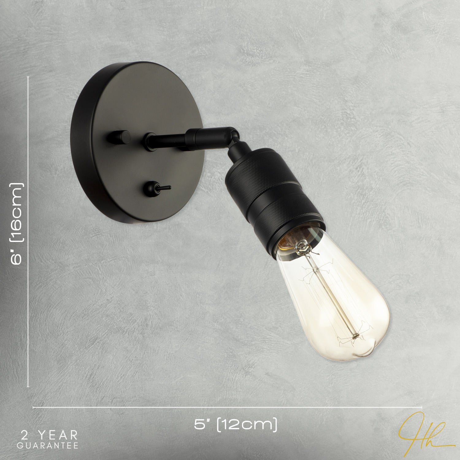 Matte Black Switched Wall Light with Adjustable Knurled Metal Head Image 7