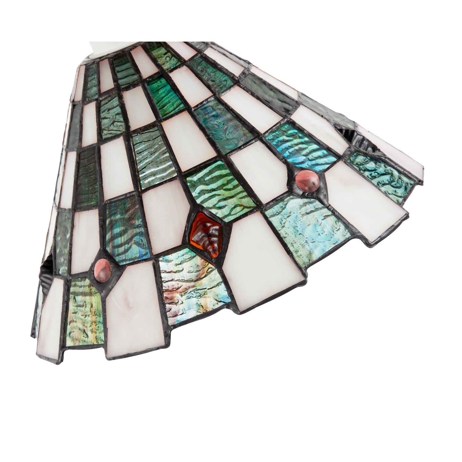 Emerald Green and Opal White Tiffany Pendant Shade with Ruby Red Beads Image 4
