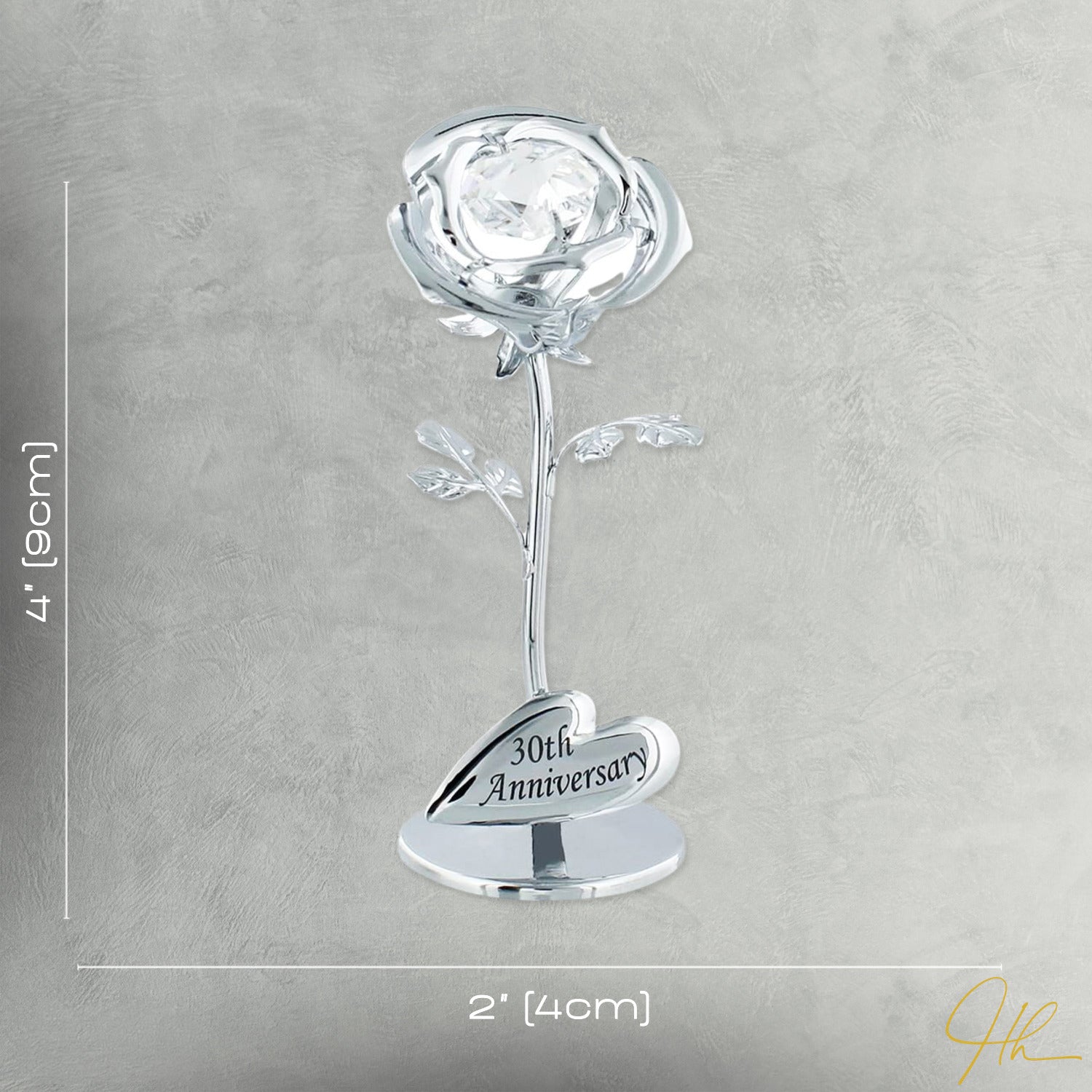Modern "30th Anniversary" Silver Plated Flower with Clear Swarovski Crystal Bead Image 7