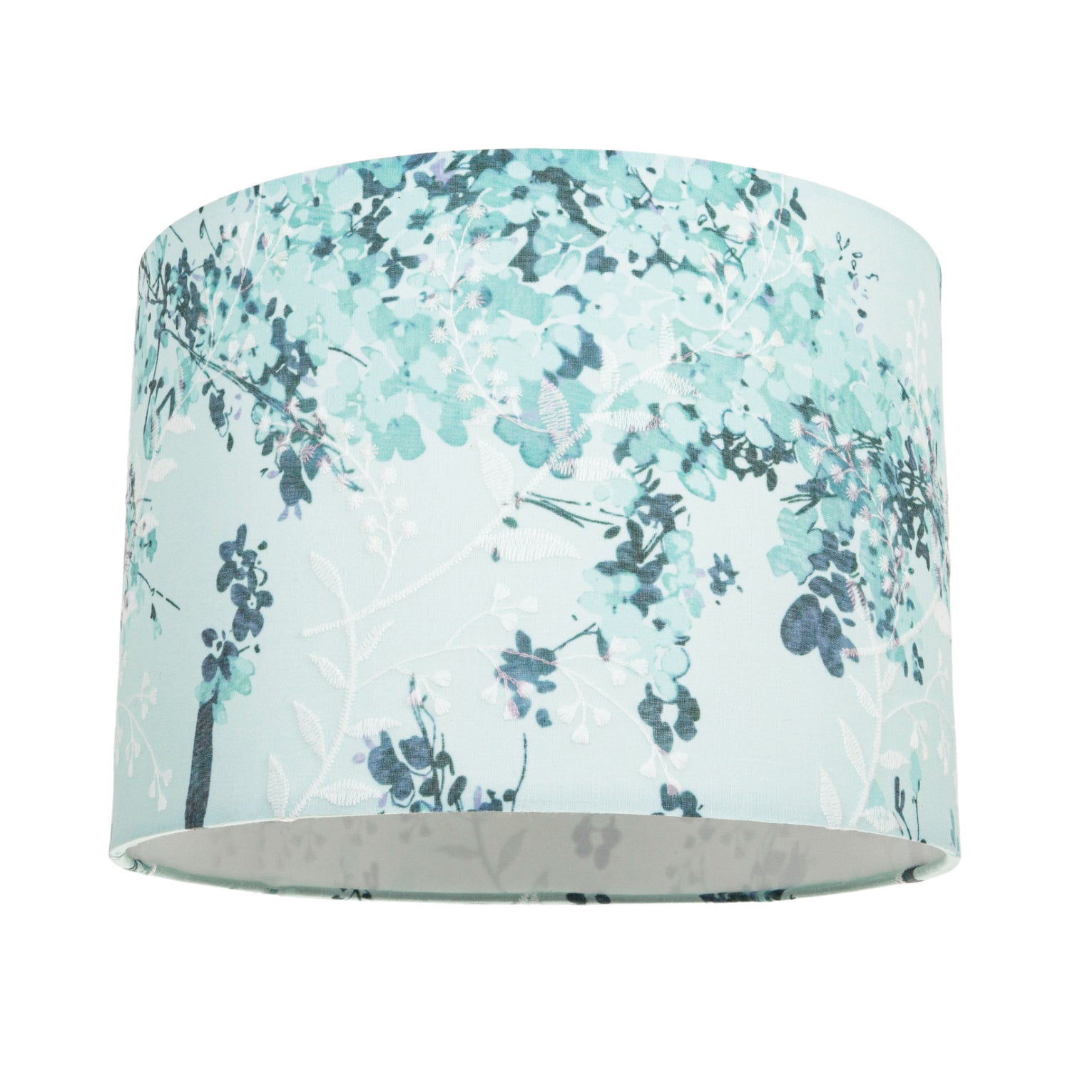 Contemporary Duck Egg and Emerald Green Floral Fabric Shade with Inner Lining Image 1