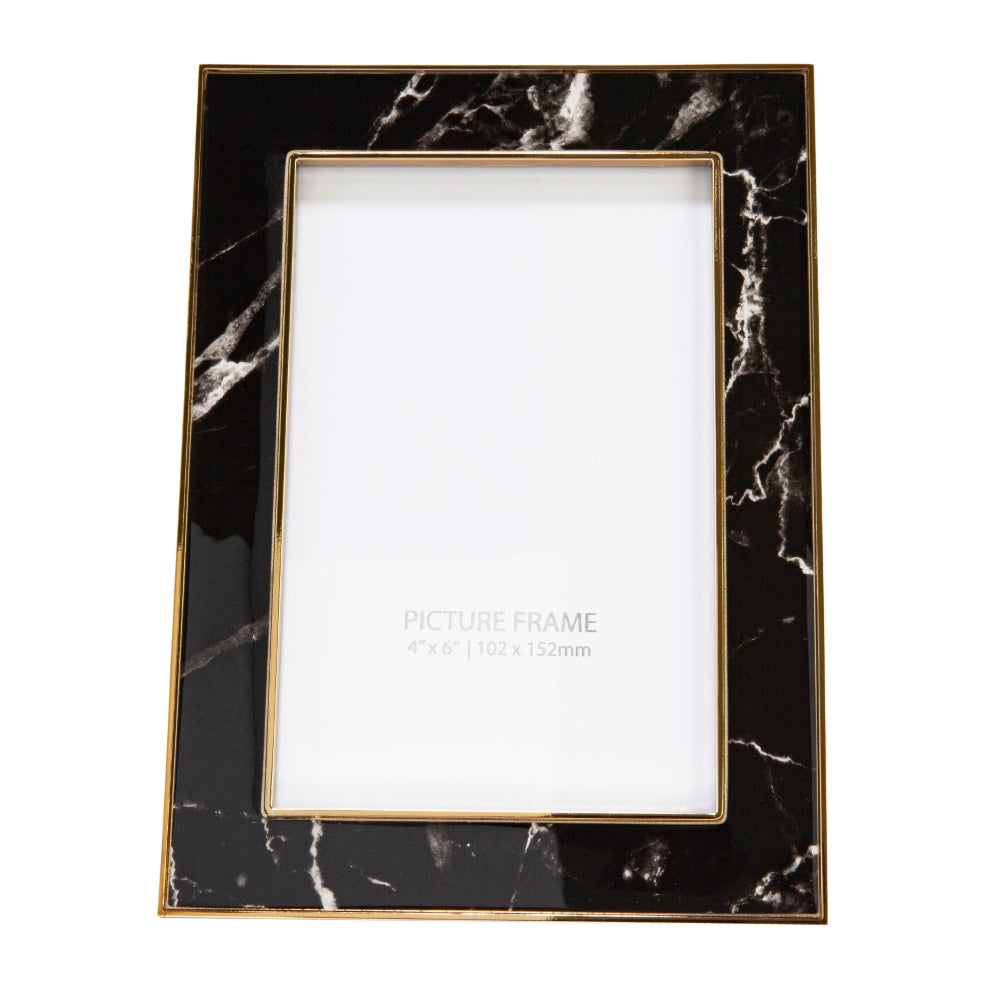 Modern Designer Black Marble Print 4x6 Frame with Clear Enamel and Gold Metal Image 2