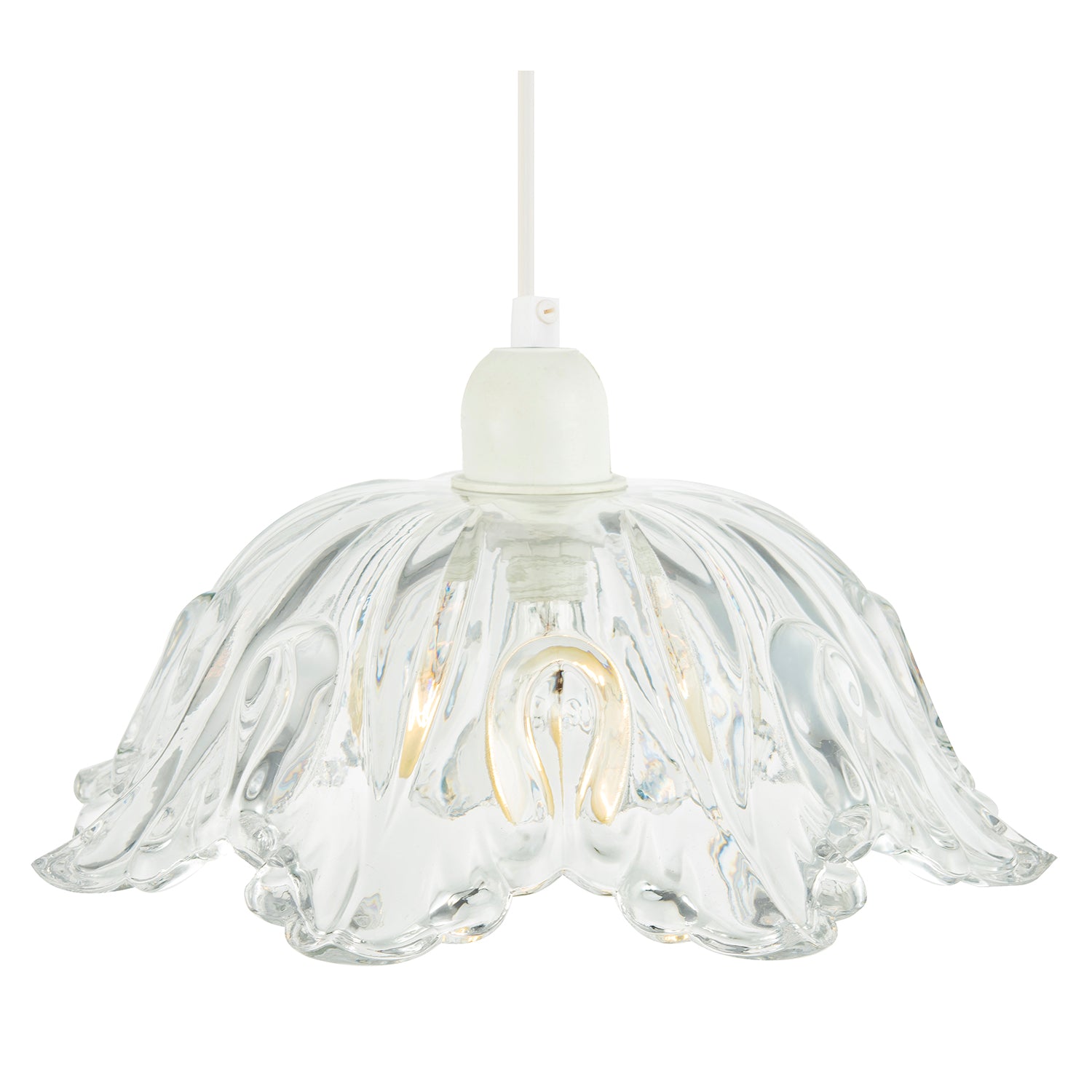 Modern Scallop Rimmed Moulded Clear Glass Pendant Ceiling Light Shade Image 5
