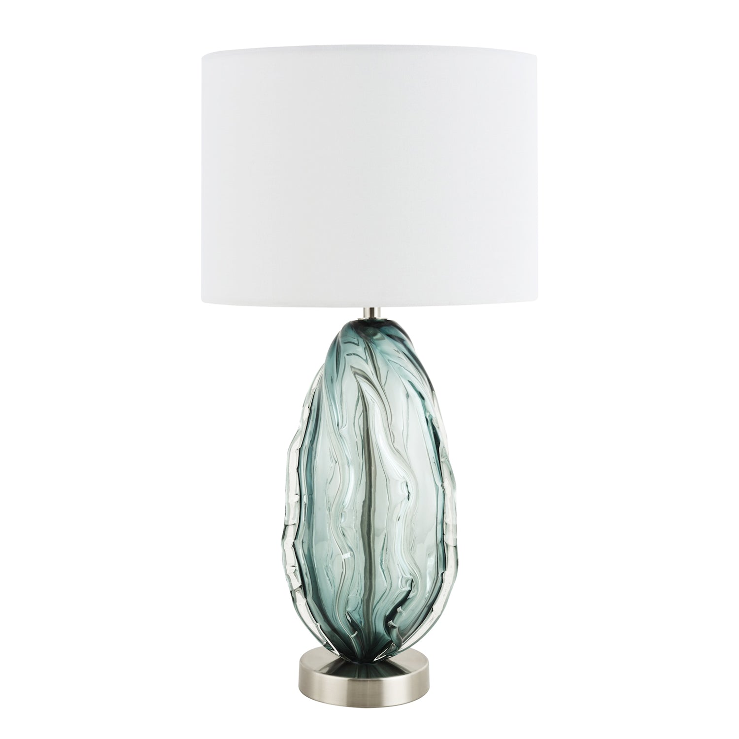 Modern Designer Moulded Glass Table Lamp Base in Smoked Grey with Chrome Bottom Image 4