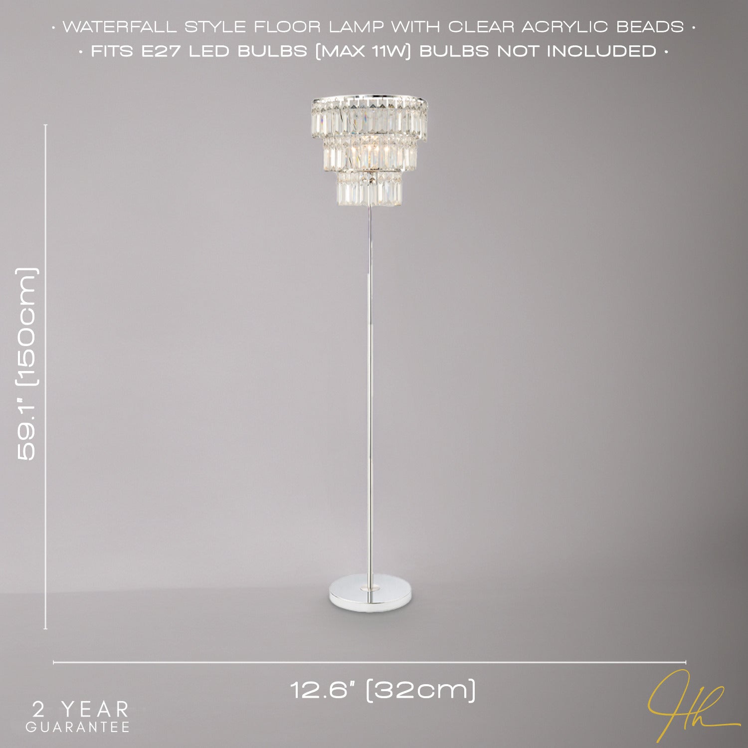 Modern Chrome Floor Lamp with Clear Acrylic Decor Three Tier Waterfall Design Image 6