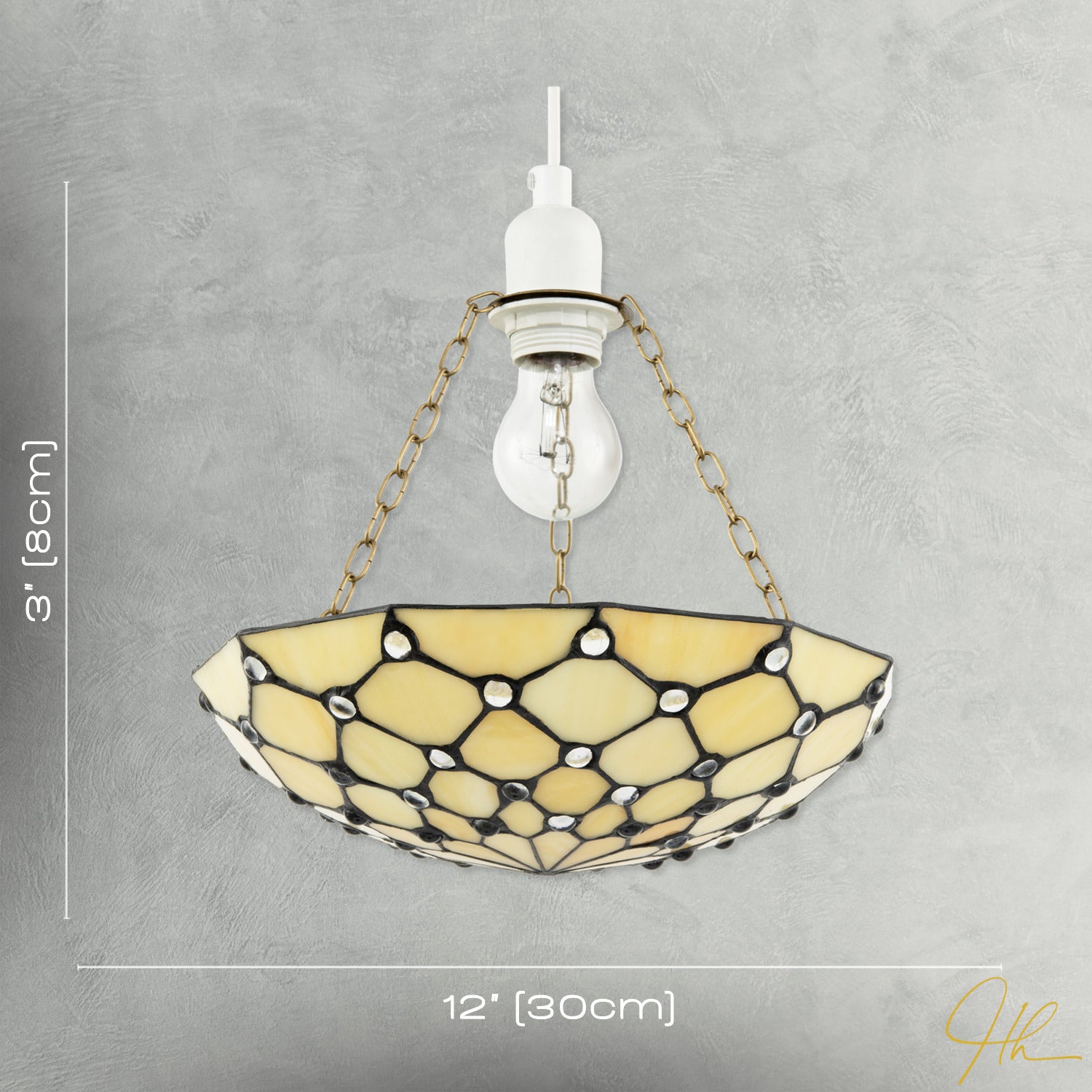 Amber Toned and Clear Beaded Tiffany Glass Easy Fit Bowl Pendant Shade Image 7