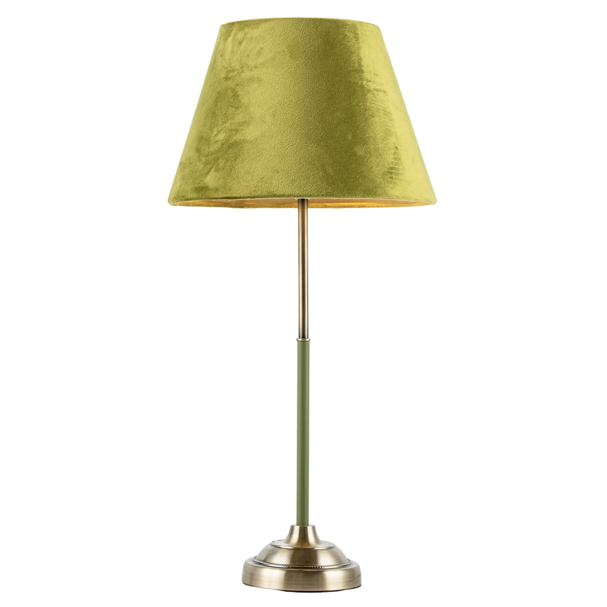 Elegant Green and Antique Brass Table Lamp with Olive Velvet Shade Image 2