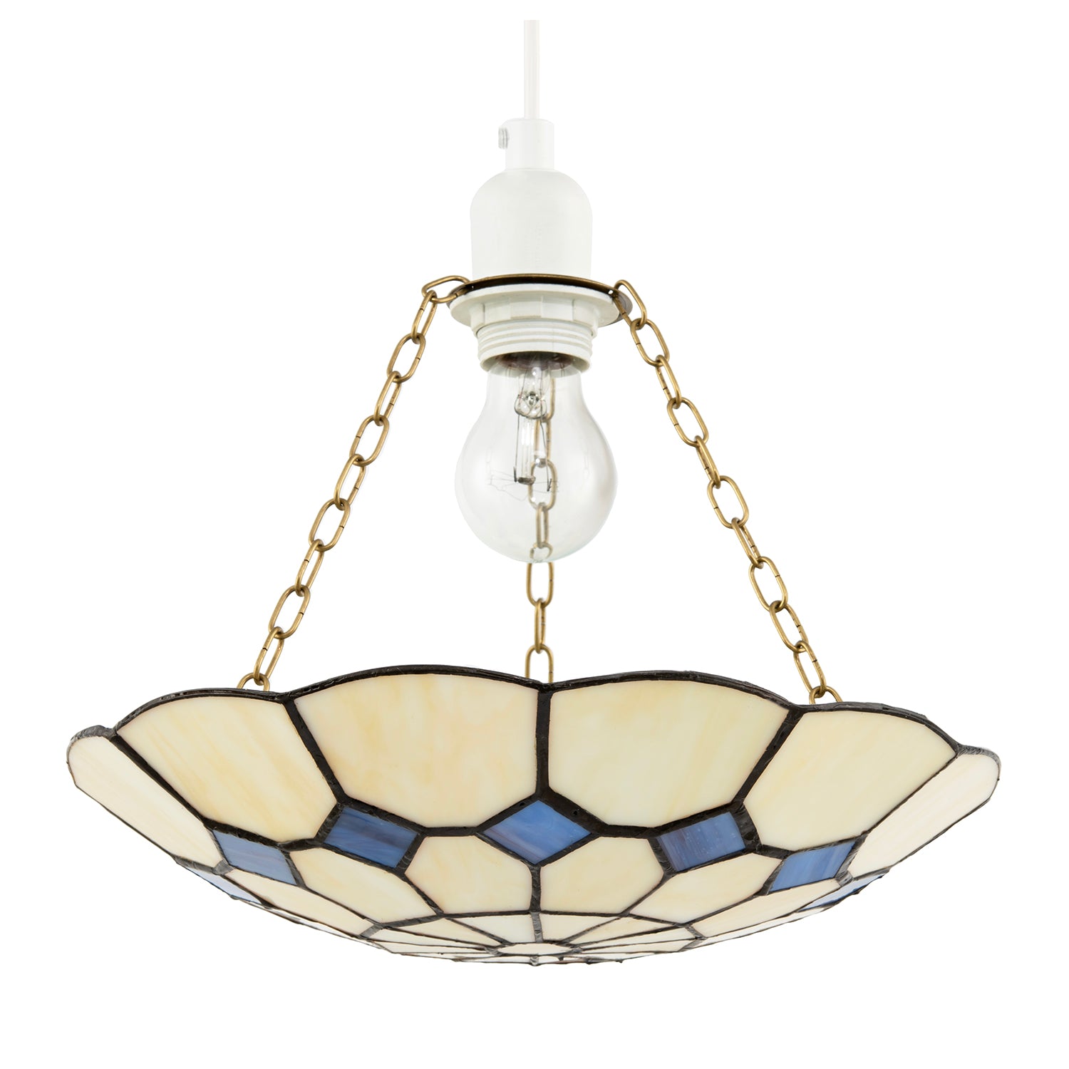 Classic Amber Stained Glass Tiffany Pendant Shade with Purple Diamonds Image 1