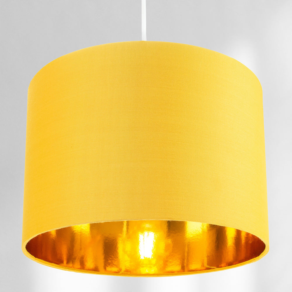 Contemporary Ochre Cotton 10" Table/Pendant Lamp Shade with Shiny Gold Inner Image 7