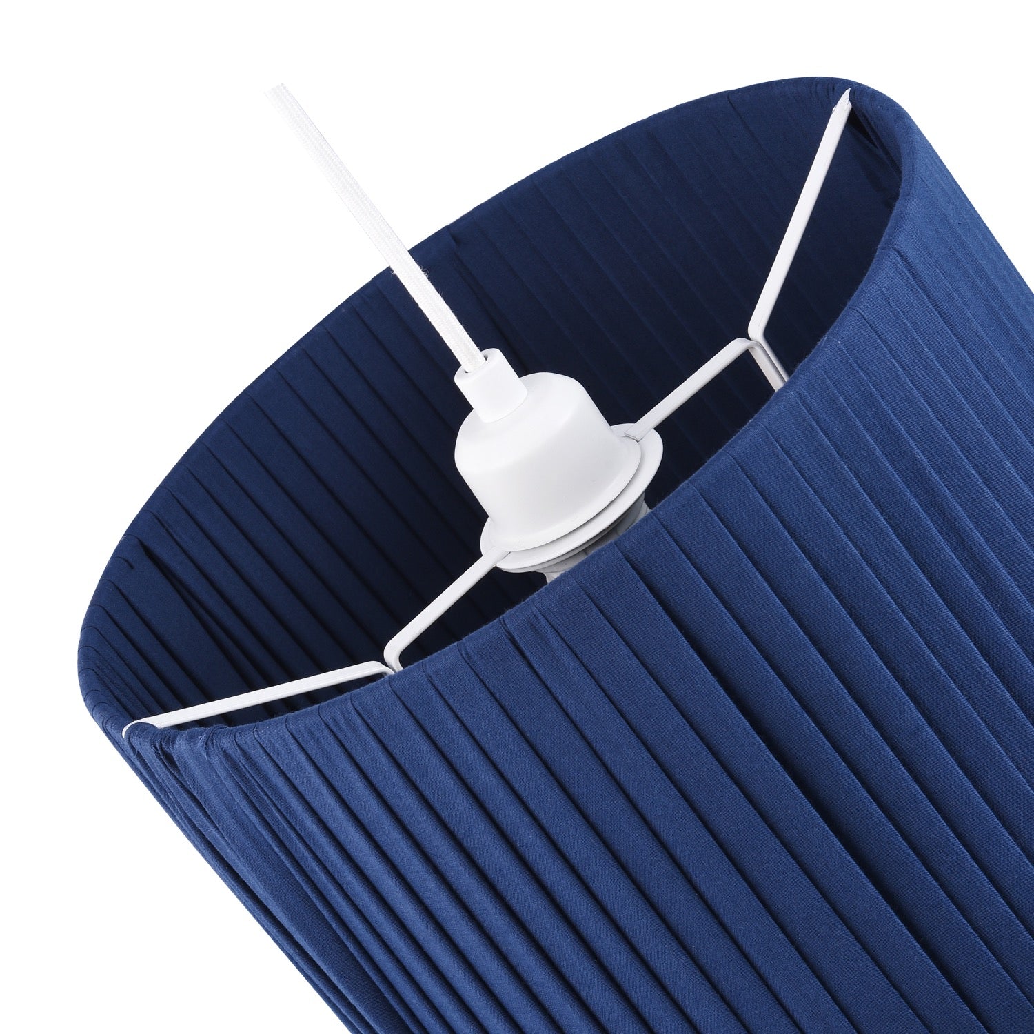 Modern Chic Designer Double Pleated Navy Blue Cotton Fabric 10" Drum Lampshade Image 3