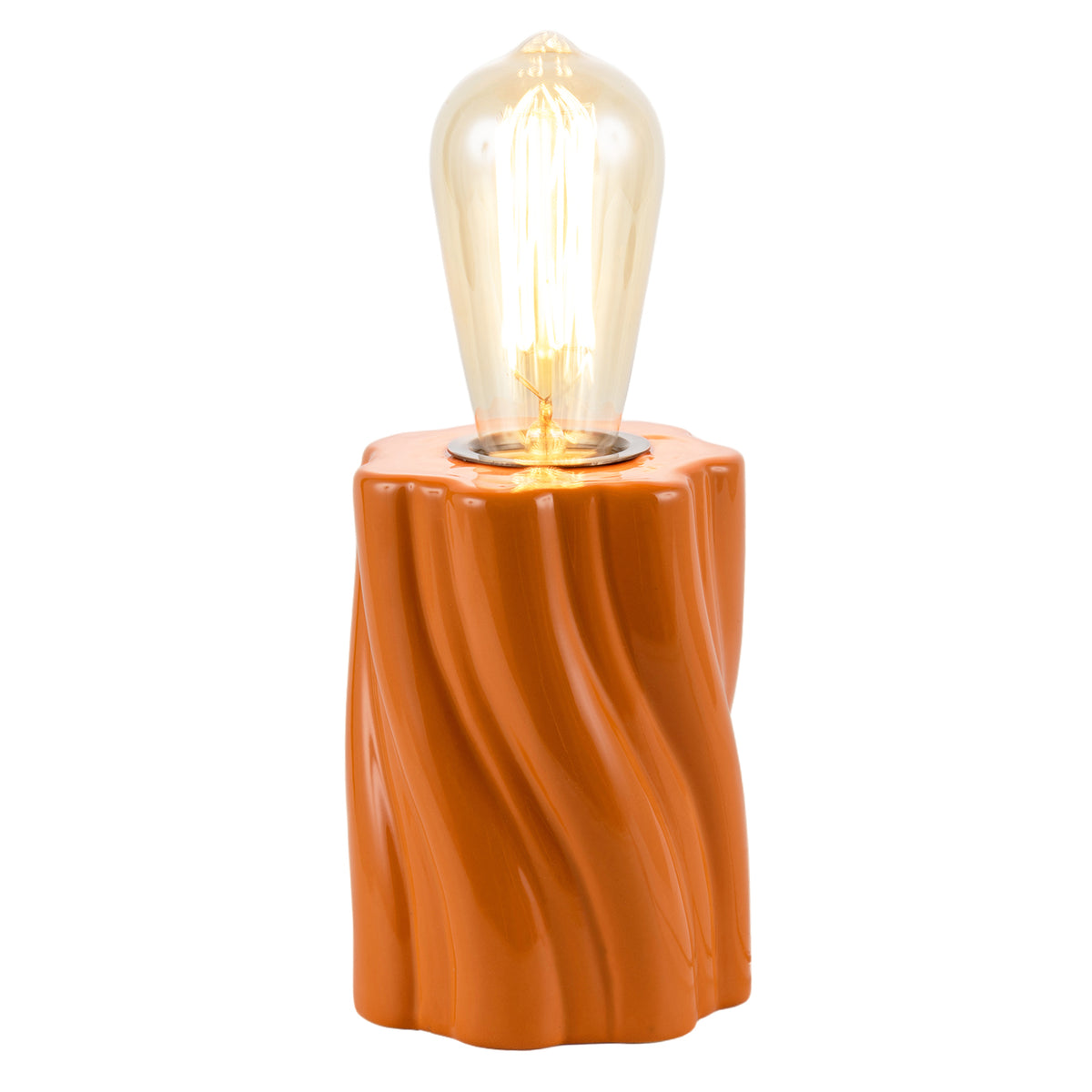 Burnt Orange Glaze Table Lamp Base with Sculptural Twisted Wave Design Image 4