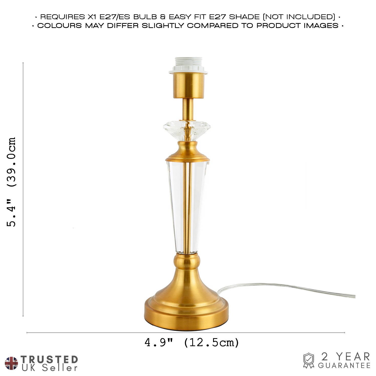 Modern Brushed Gold and Clear Crystal Glass Table Lamp Base with Inline Switch Image 7