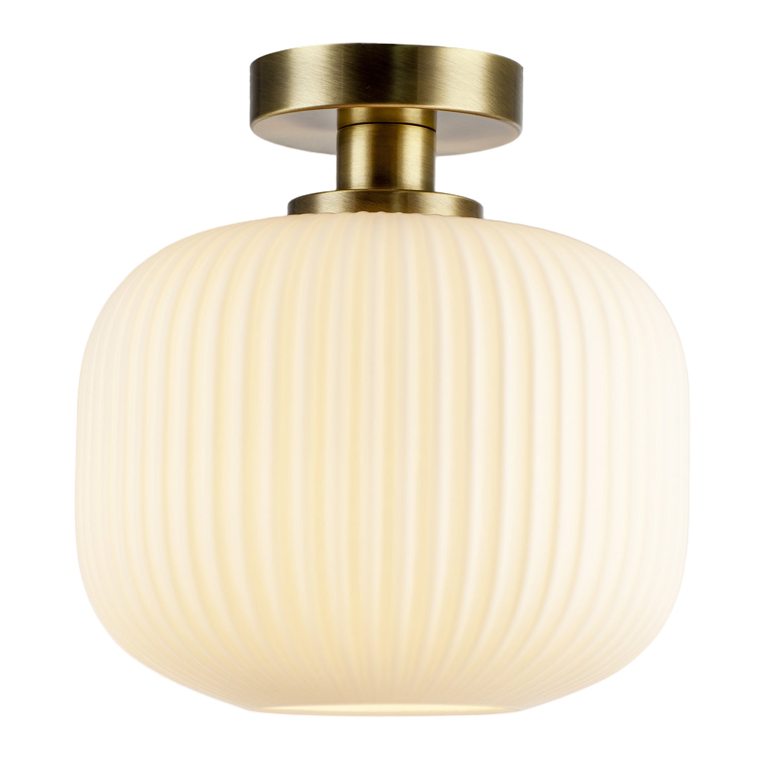 Antique Brass Bathroom Ceiling Light with Opal Ribbed Glass Shade Image 2