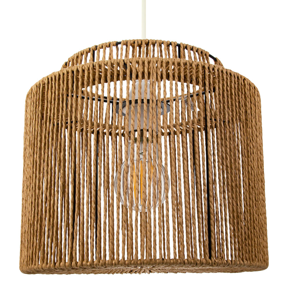 Traditional Vintage Thin Woven Rope Brown Non-Electrical Pendant Light Shade Image 1