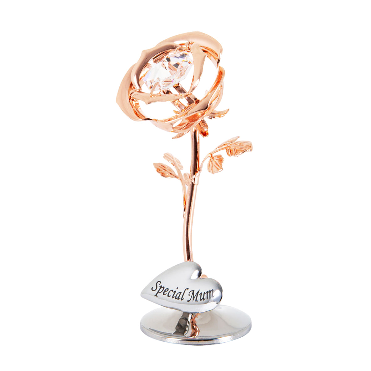 Special Mum Heart Copper Plated Petite Rose Ornament with Clear Austrian Crystal Image 1