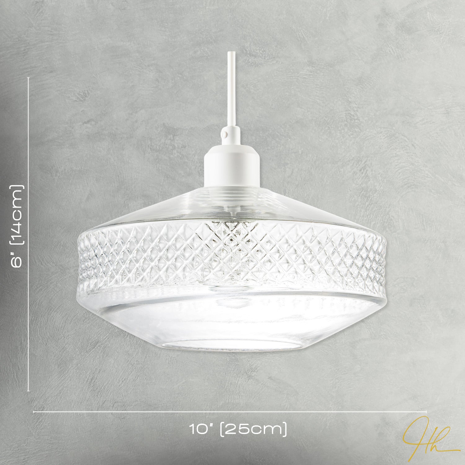 Clear Glass Pendant Lighting Shade with Strip of 3D Shaped Diamonds Image 7