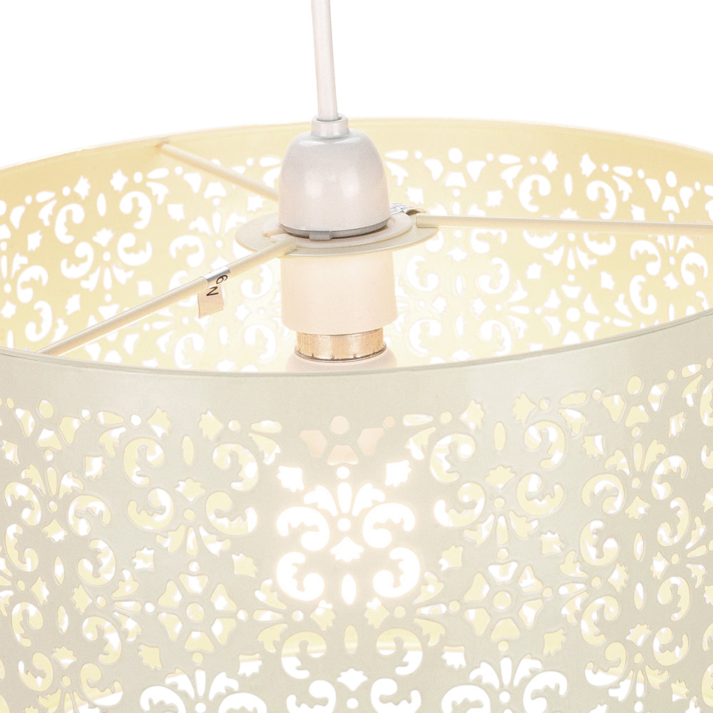 Marrakech Designed Cream Metal Pendant Light Shade with Floral Decoration Image 3