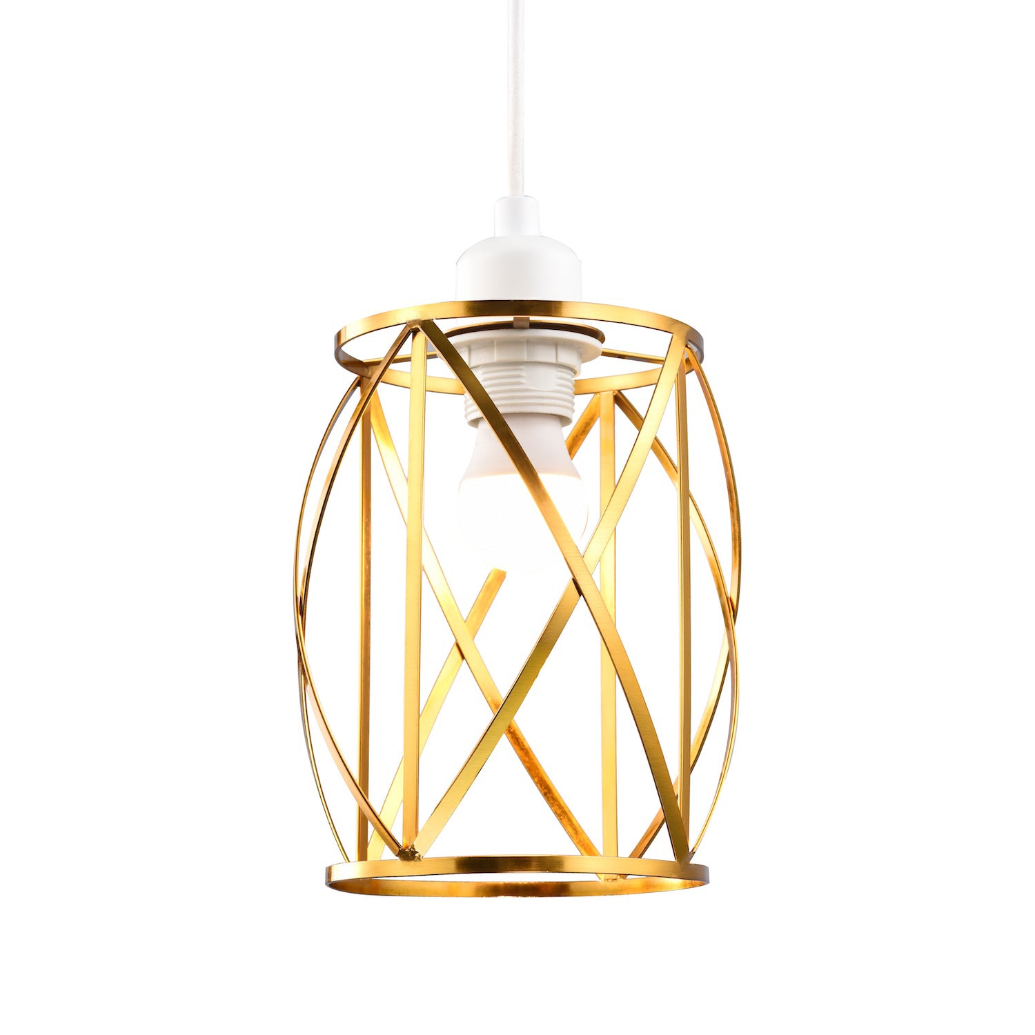 Sleek Vintage Lantern Cage Pendant Light Shade with Brushed Gold Metal Strips Image 2