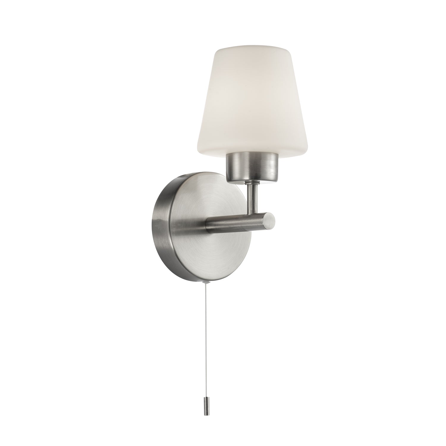 Modern Satin Nickel and Opal Glass IP44 Rated Bathroom Wall Lighting Fixture Image 2