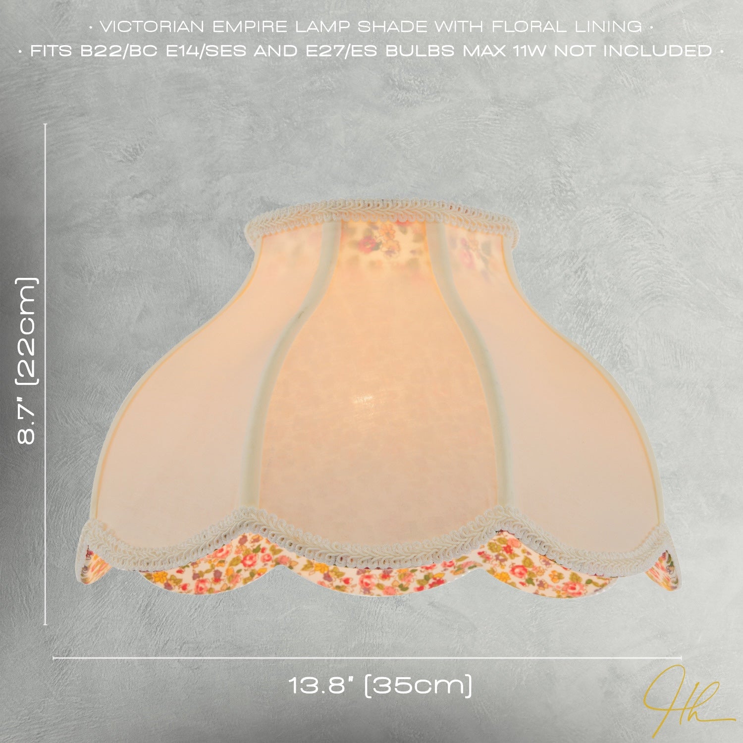 Cream Victorian Lamp Shade with Scallop Edges and Floral Inner Lining Image 7