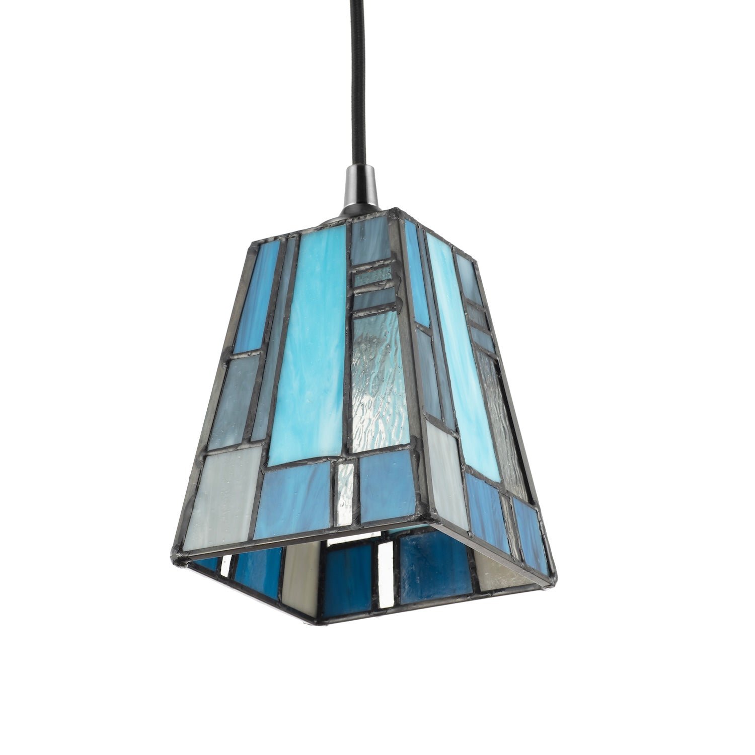 Art Deco Tiffany Stained Glass Pendant Lamp Shade with Pale and Navy Blue Panels Image 4