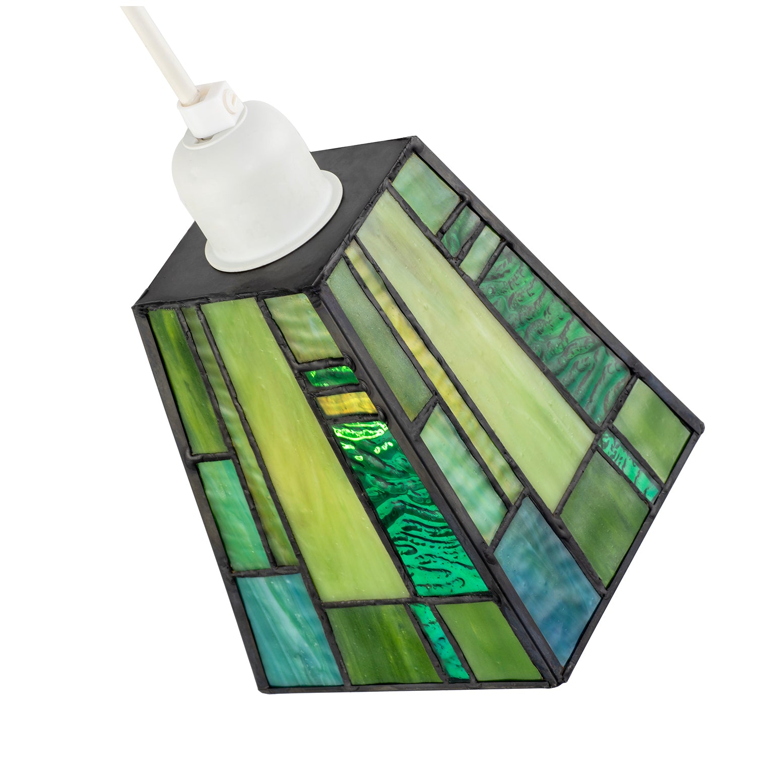 Art Deco Tiffany Glass Pendant Shade with Emerald and Green Panels Image 3