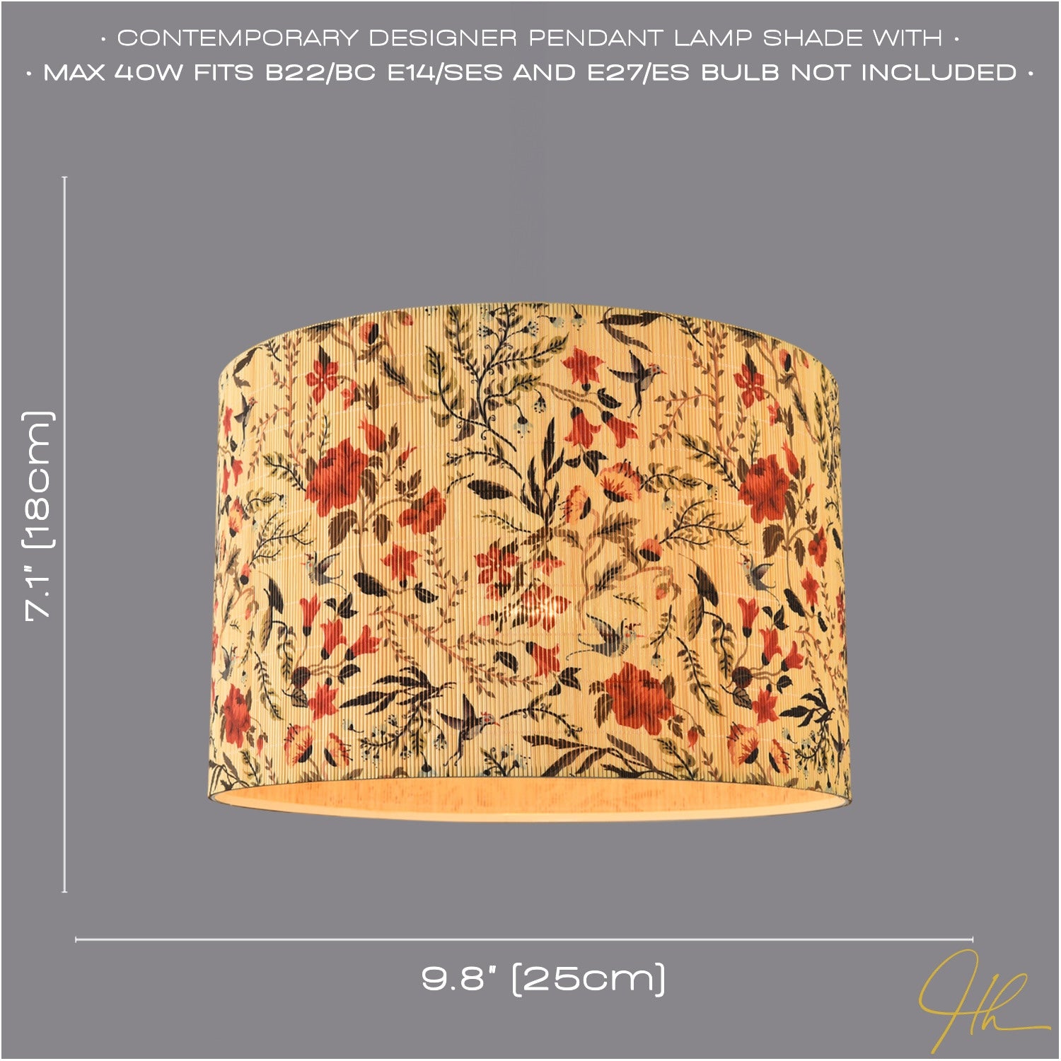 Bird Theme Bamboo Pendant Lamp Shade with Green Leaves and Red Flowers Image 6