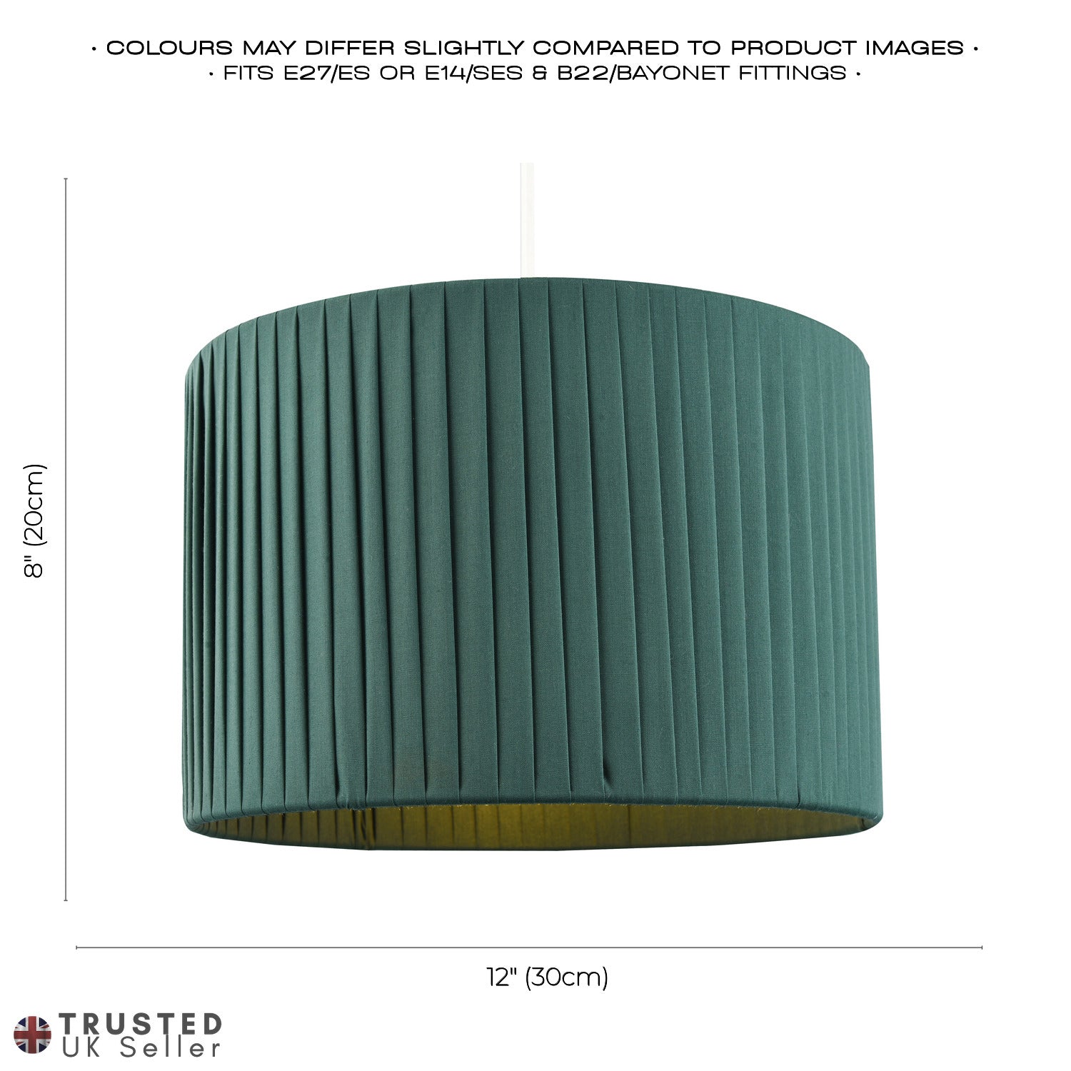 Contemporary Designer Double Pleated Green Cotton Fabric 12" Drum Lamp Shade Image 6