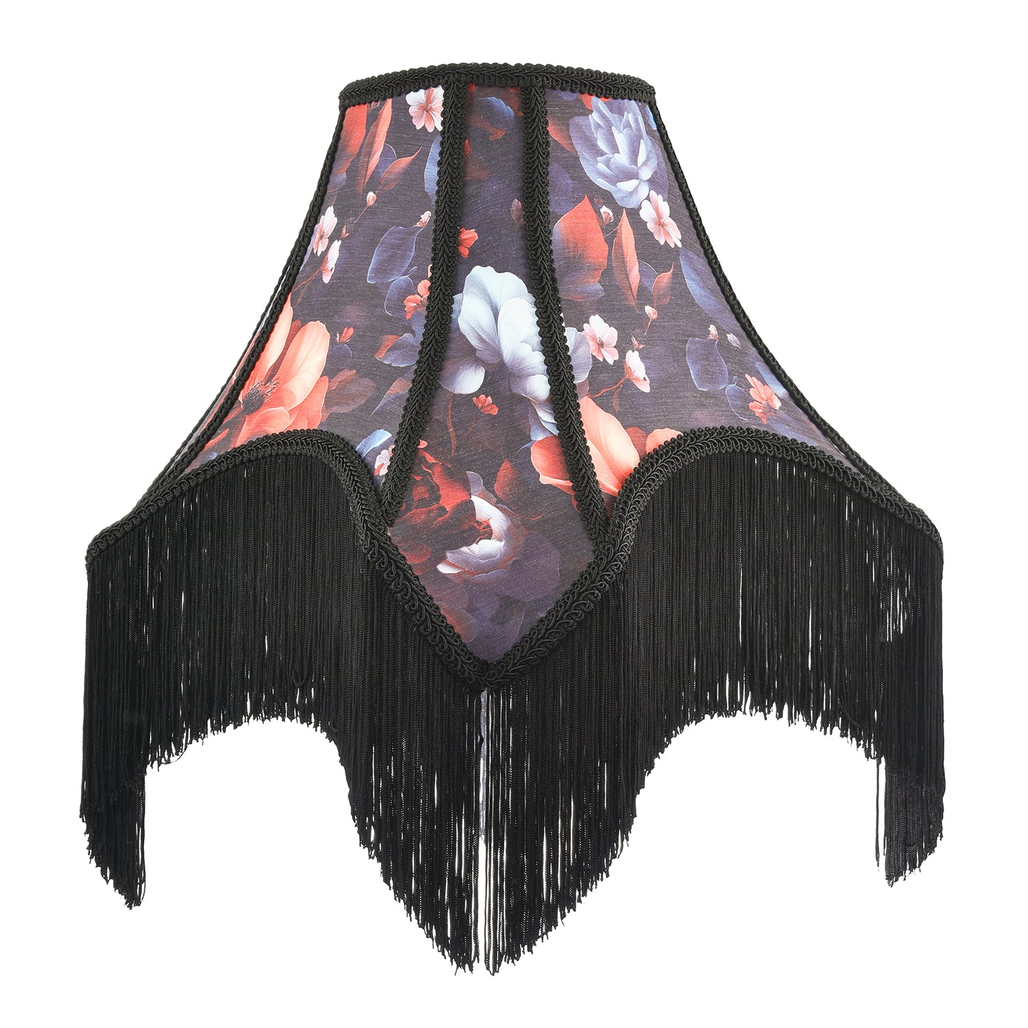 Large Vintage 1920s Victorian Black Lamp Shade with Coloured Flowers Image 1