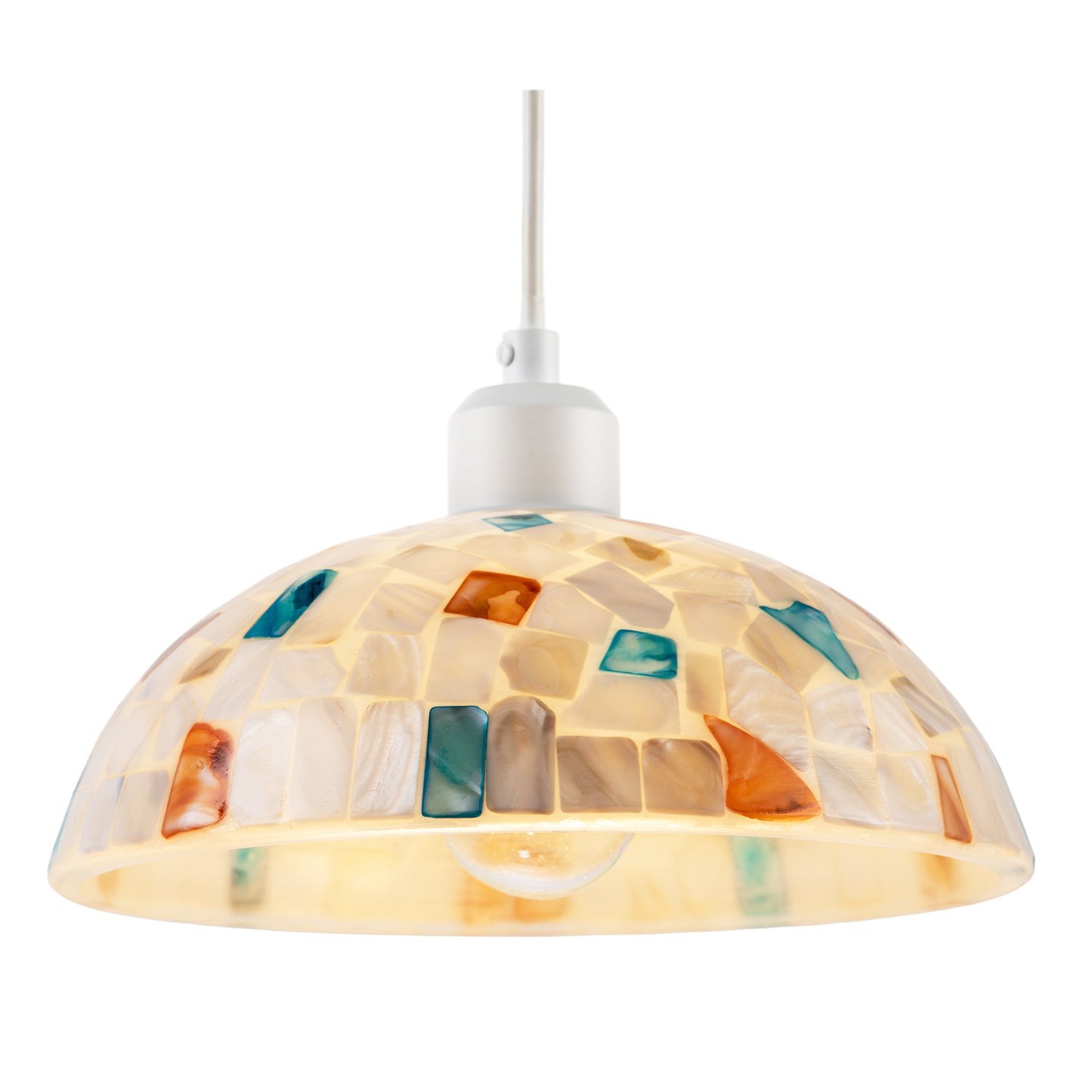 Mother of Pearl Mosaic Dome Pendant Lighting Shade with Coloured Tiles Image 2
