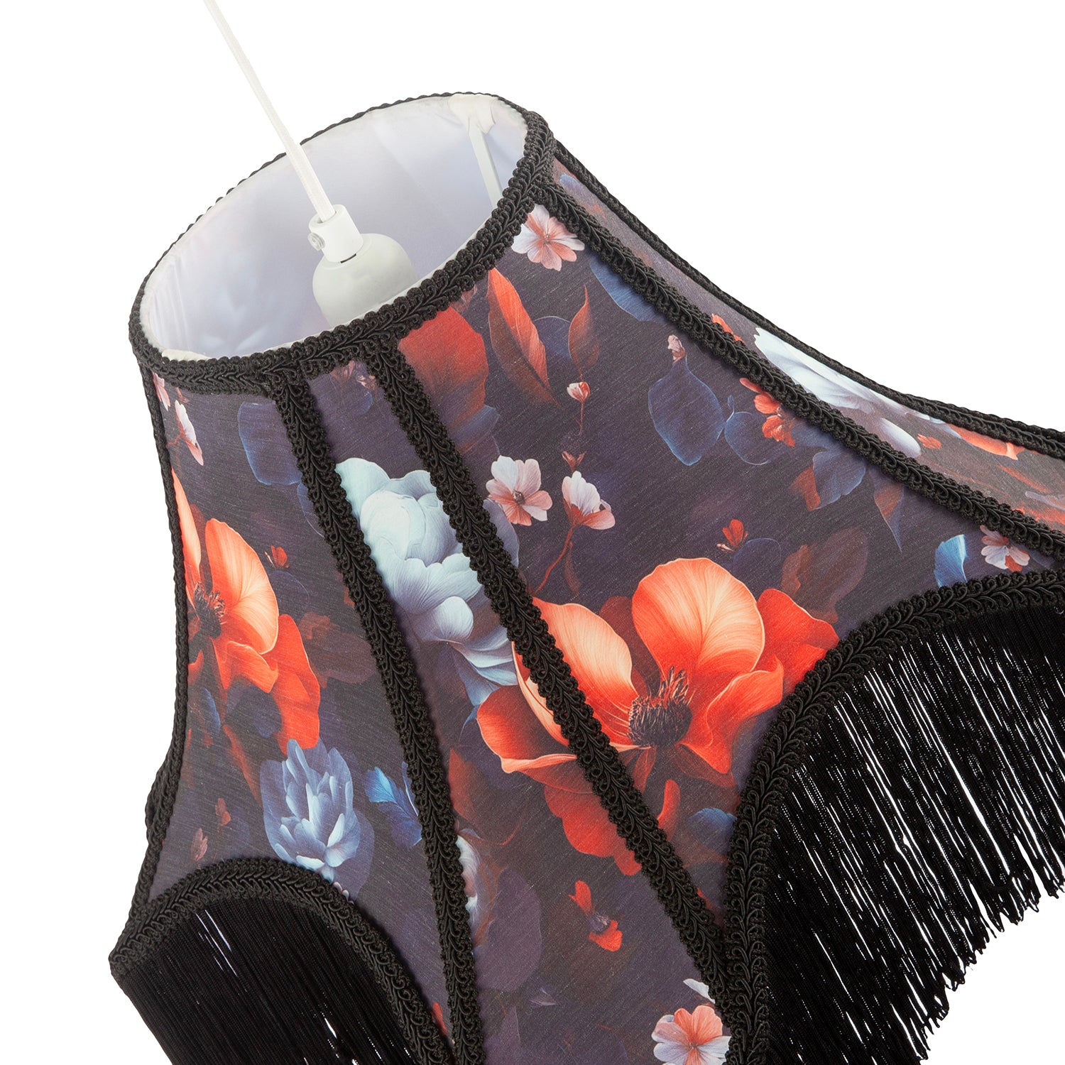 Large Vintage 1920s Victorian Black Lamp Shade with Coloured Flowers Image 3