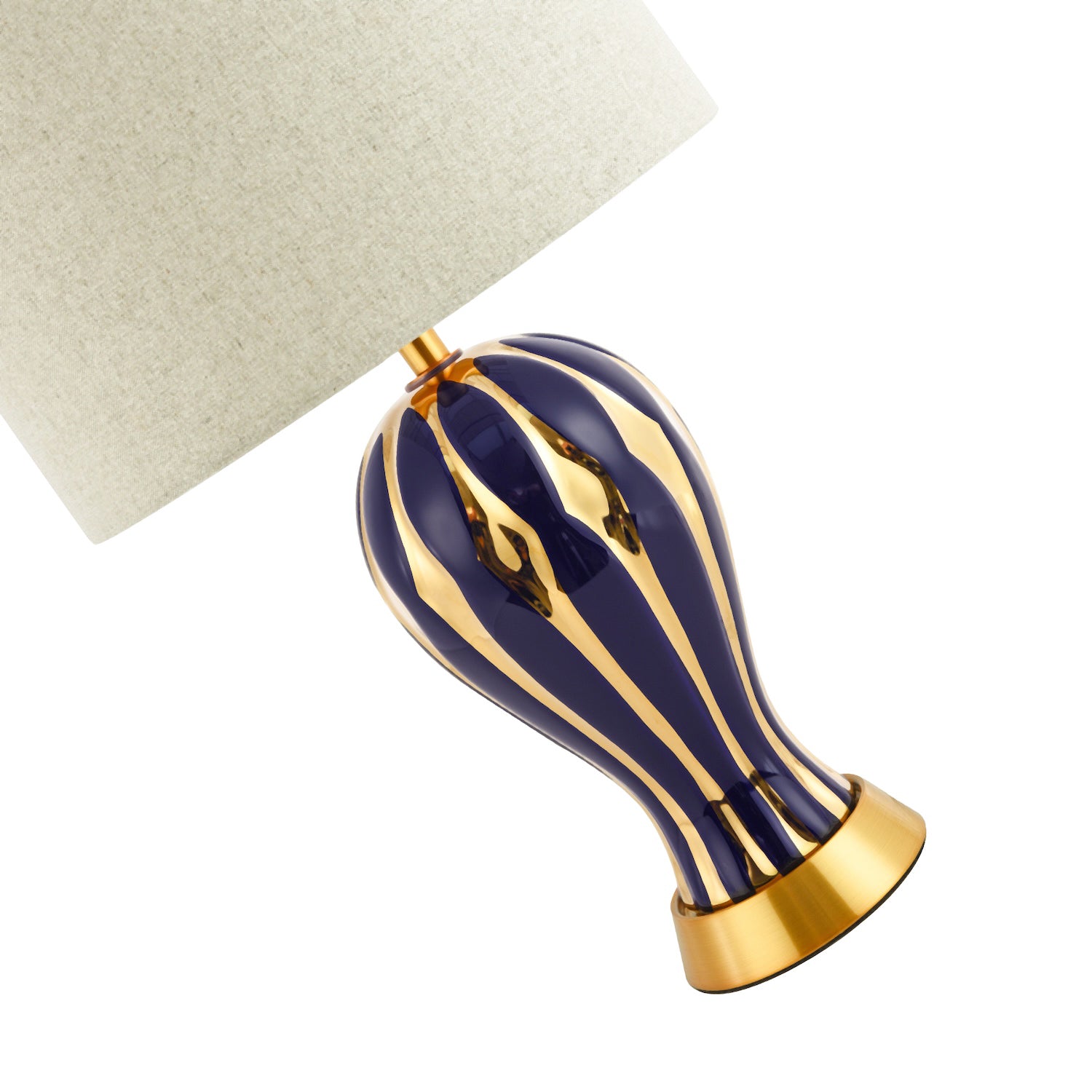 Traditional Glossy Navy Midnight Blue and Polished Gold Ceramic Table Lamp Base Image 3