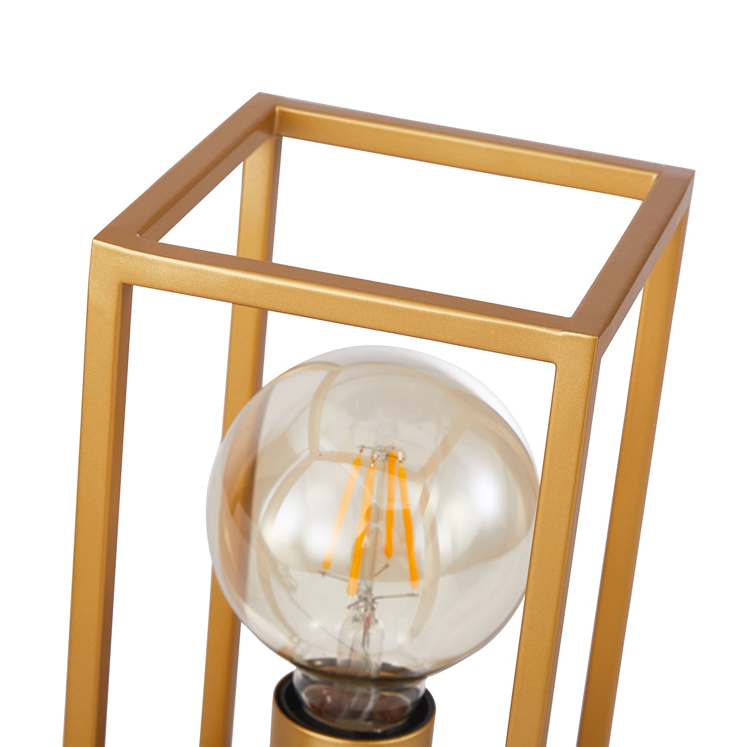 Vintage and Industrial Style Satin Gold Table Lamp with Rectangular Cage Design Image 3