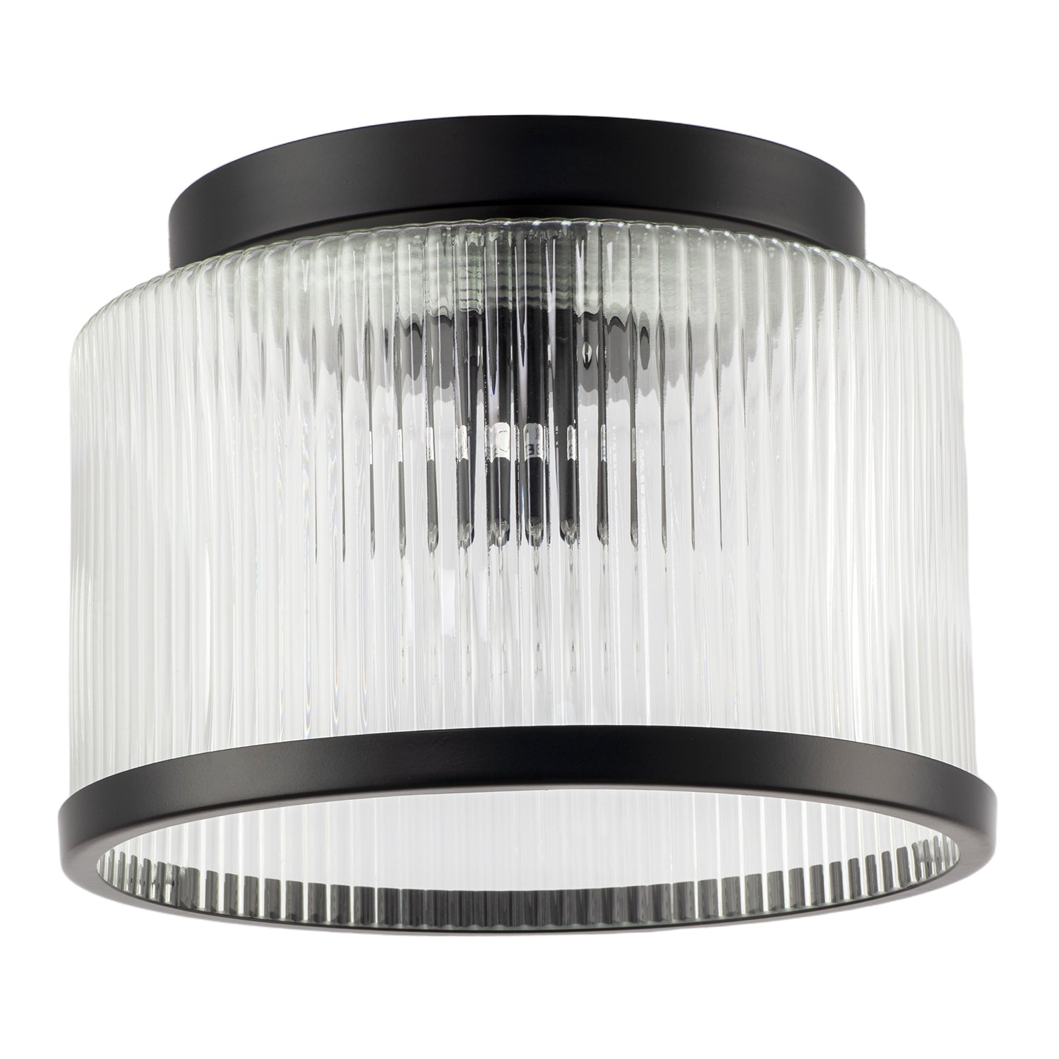 Matte Black Bathroom Ceiling Light with Clear Ribbed Glass Shade Image 3