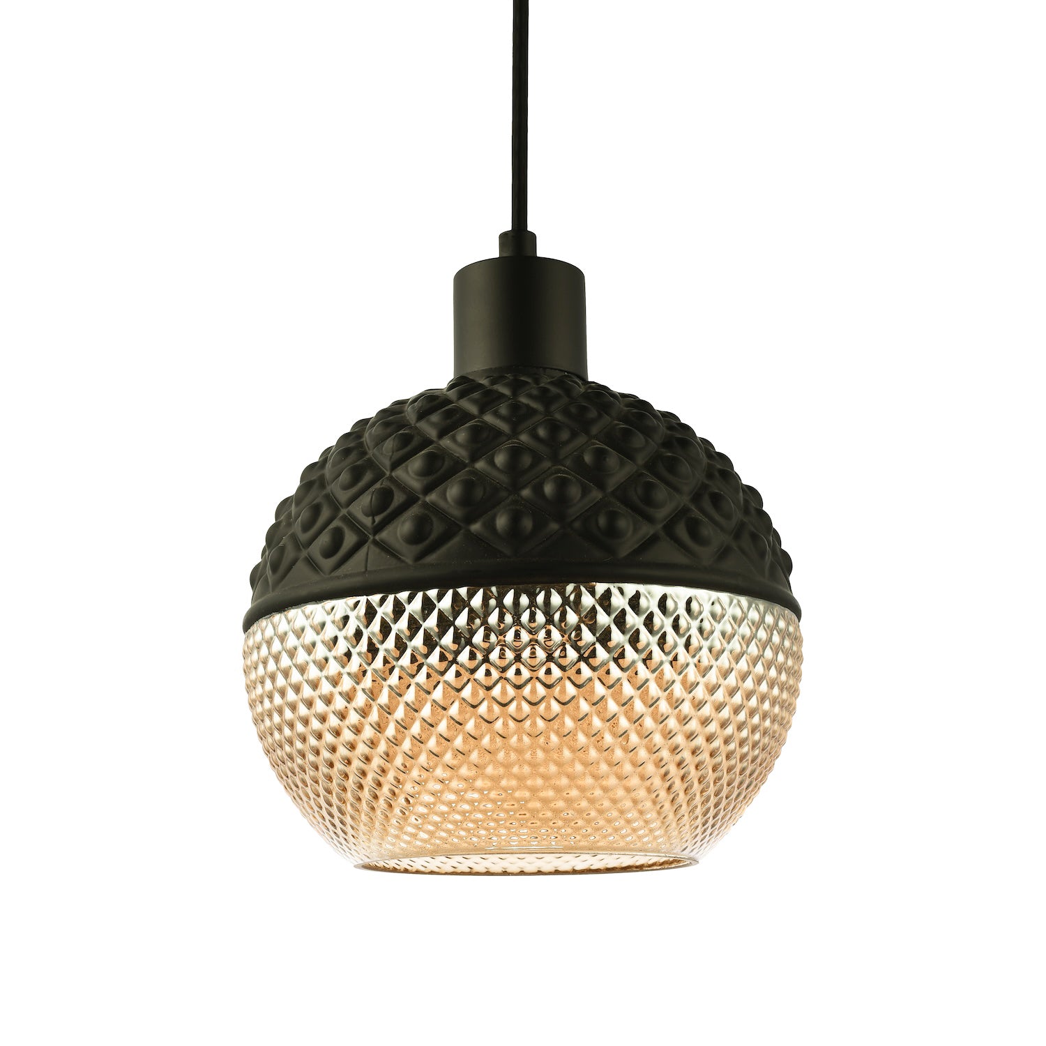 Unique Spherical Pendant Light Shade in Matte Black and Dimpled Golden Glass Image 2