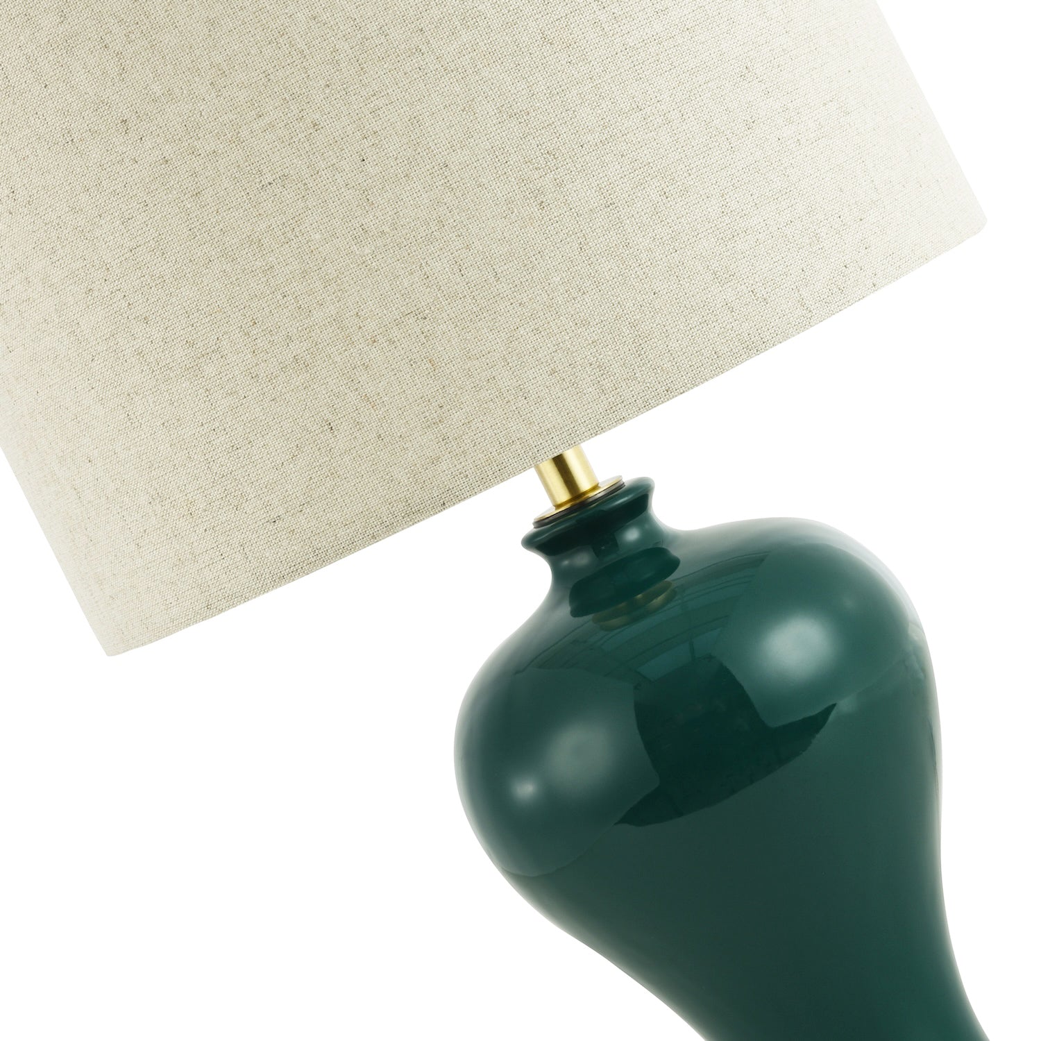 Traditional Ceramic Table Lamp Base in Glossy Forest Green with Satin Brass Trim Image 5