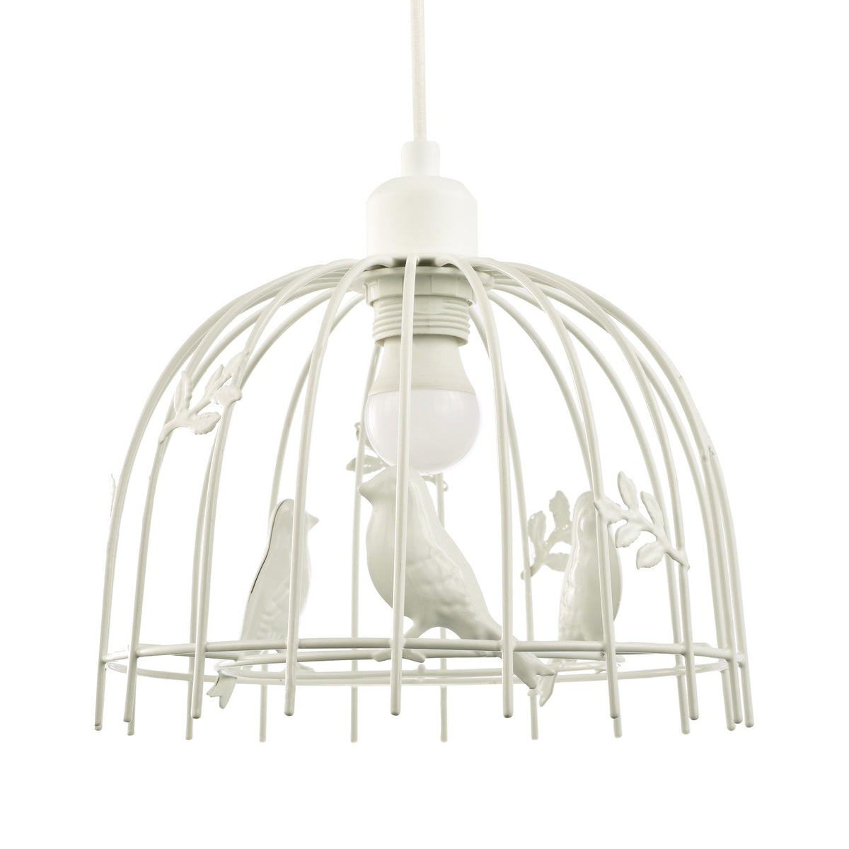 Birdcage Pendant Shade Gloss Metal Birds Leaves Shabby Chic