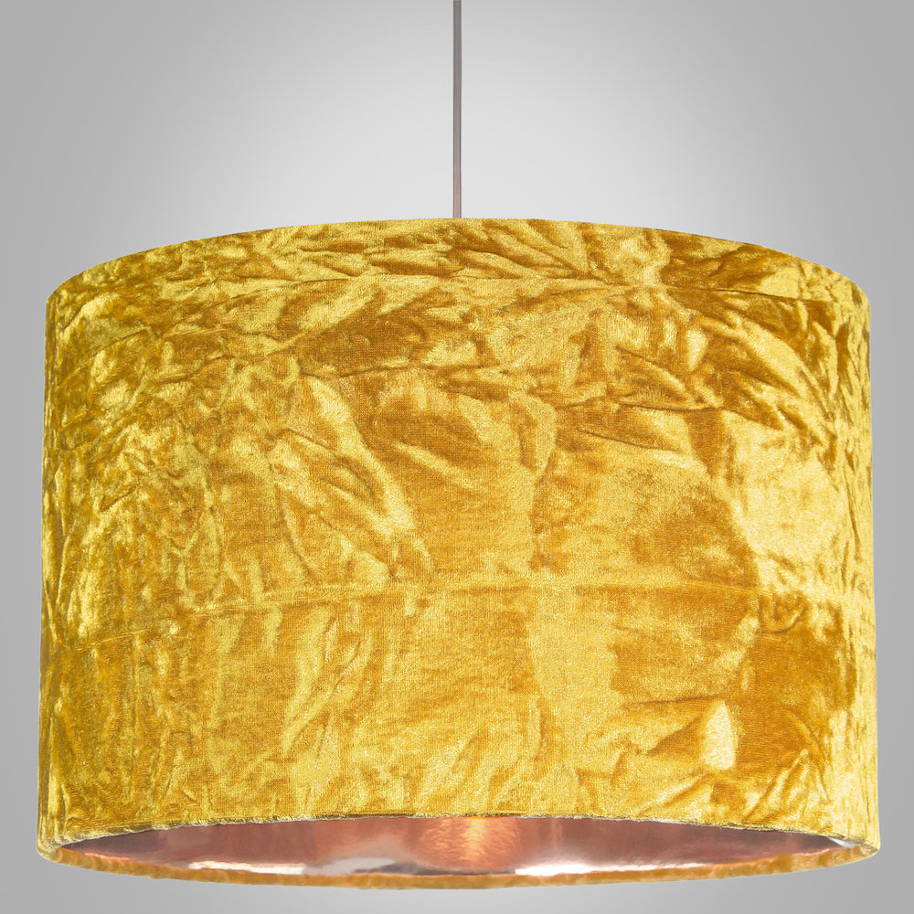 Modern Ochre/Mustard Crushed Velvet 14" Table/Pendant Shade with Copper Inner Image 4